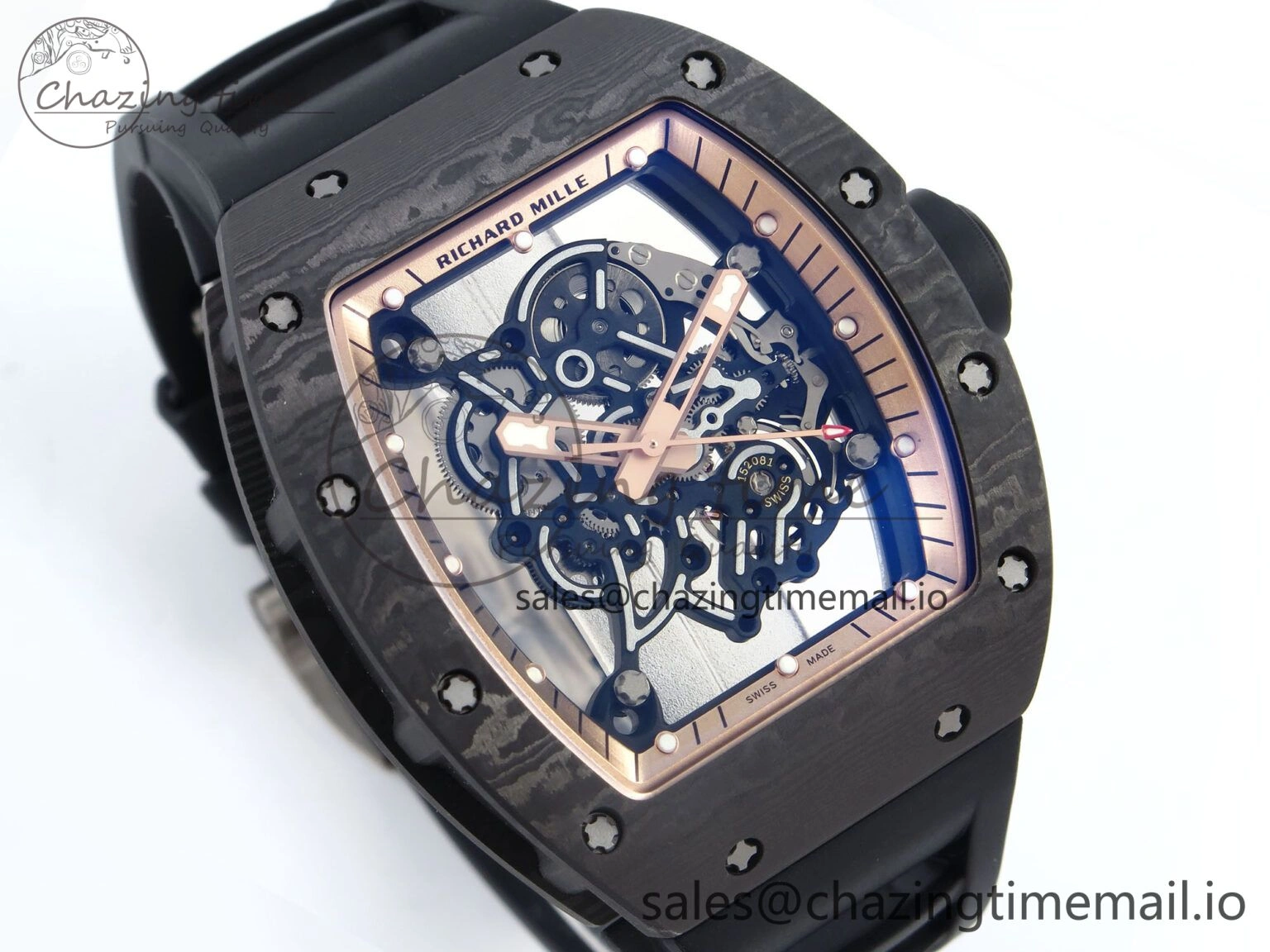 Stylish RM055 NTPT UOKF 1:1 Best Edition RG Inner Bezel Black Crown on Black Rubber Strap RMUL2 Super Clone 9224