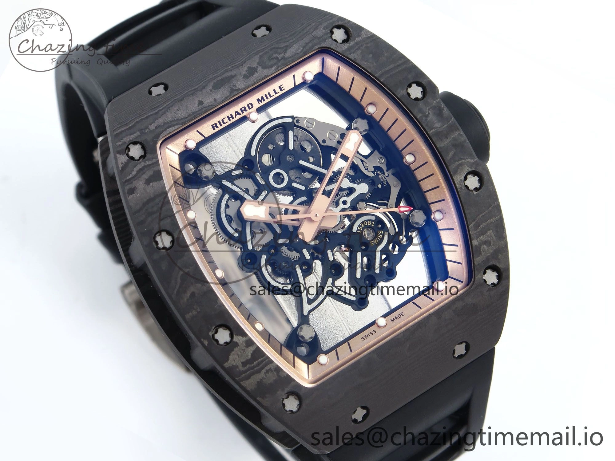 Stylish RM055 NTPT UOKF 1:1 Best Edition RG Inner Bezel Black Crown on Black Rubber Strap RMUL2 Super Clone 9224