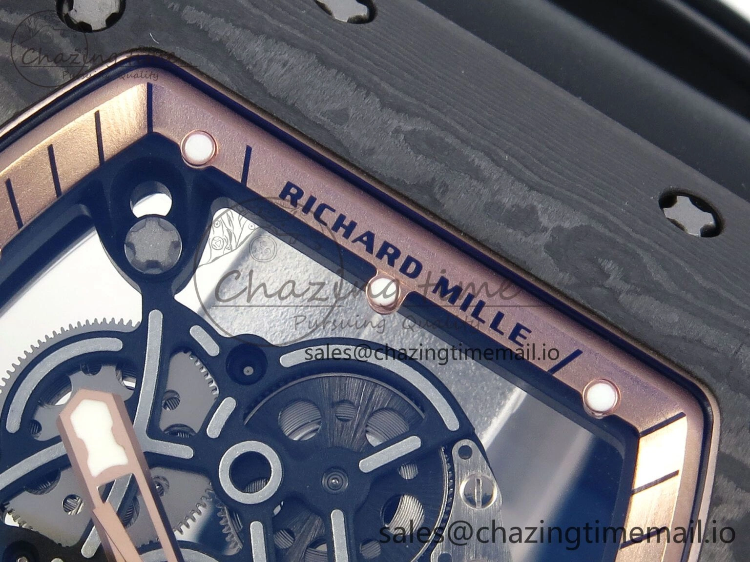 Stylish RM055 NTPT UOKF 1:1 Best Edition RG Inner Bezel Black Crown on Black Rubber Strap RMUL2 Super Clone 9224