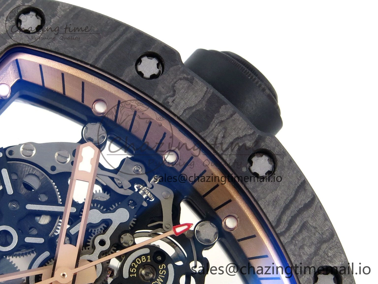 Stylish RM055 NTPT UOKF 1:1 Best Edition RG Inner Bezel Black Crown on Black Rubber Strap RMUL2 Super Clone 9224