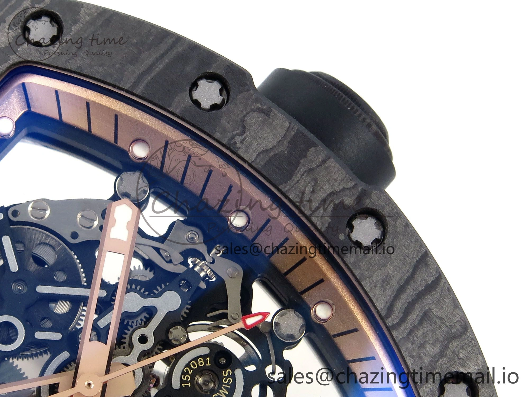 Stylish RM055 NTPT UOKF 1:1 Best Edition RG Inner Bezel Black Crown on Black Rubber Strap RMUL2 Super Clone 9224