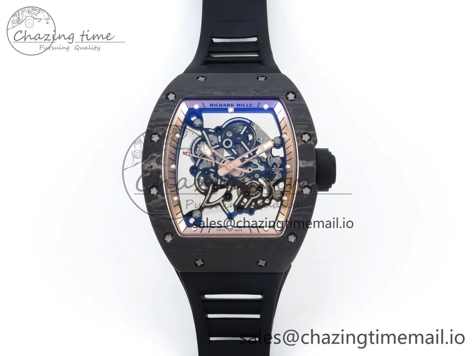 Stylish RM055 NTPT UOKF 1:1 Best Edition RG Inner Bezel Black Crown on Black Rubber Strap RMUL2 Super Clone 9224