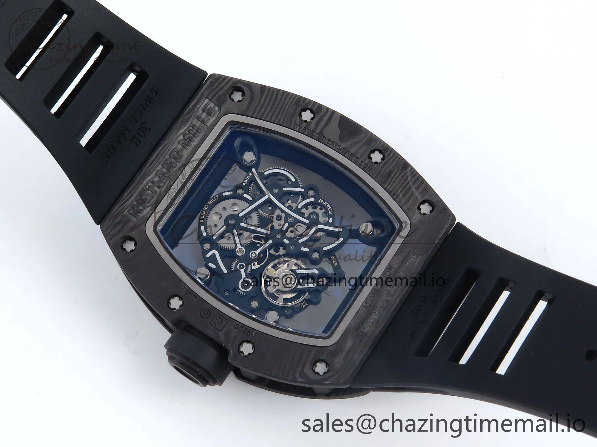 Stylish RM055 NTPT UOKF 1:1 Best Edition RG Inner Bezel Black Crown on Black Rubber Strap RMUL2 Super Clone 9224