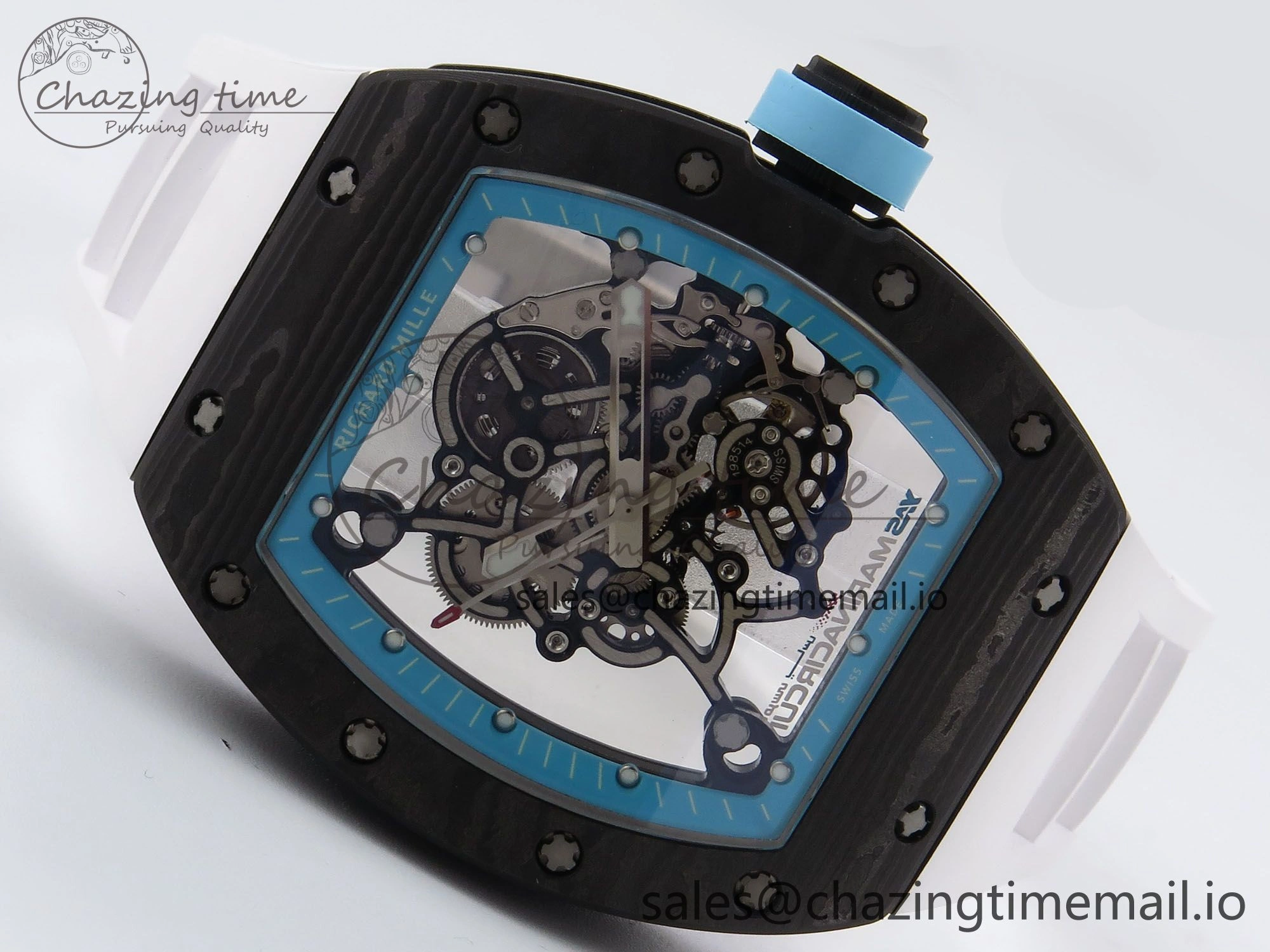 ZeroBulk RM055 NTPT YSF 1:1 Best Edition Blue Bezel Blue Crown on White Rubber Strap RMUL2 Super Clone 9247