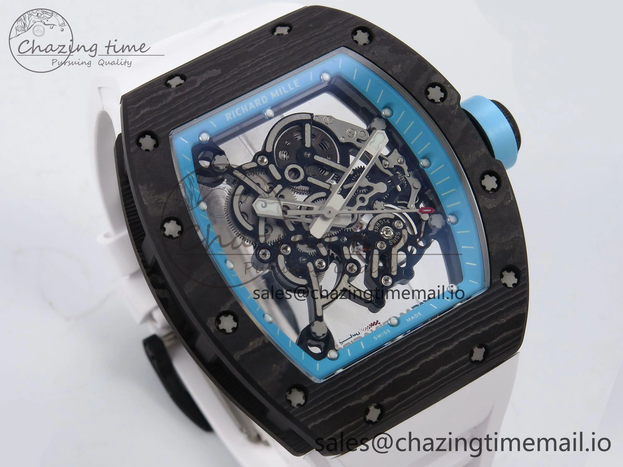 ZeroBulk RM055 NTPT YSF 1:1 Best Edition Blue Bezel Blue Crown on White Rubber Strap RMUL2 Super Clone 9247