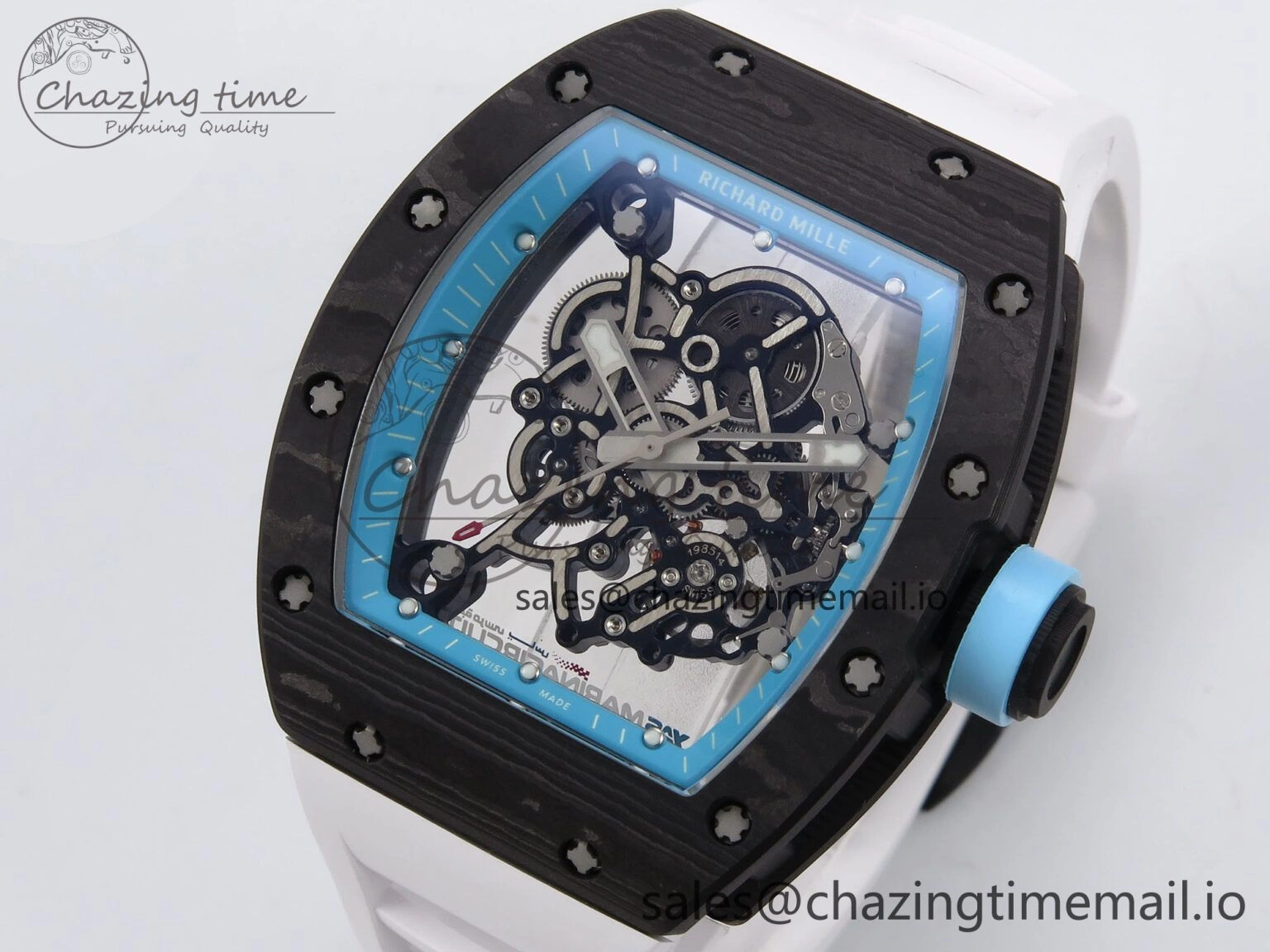 ZeroBulk RM055 NTPT YSF 1:1 Best Edition Blue Bezel Blue Crown on White Rubber Strap RMUL2 Super Clone 9247