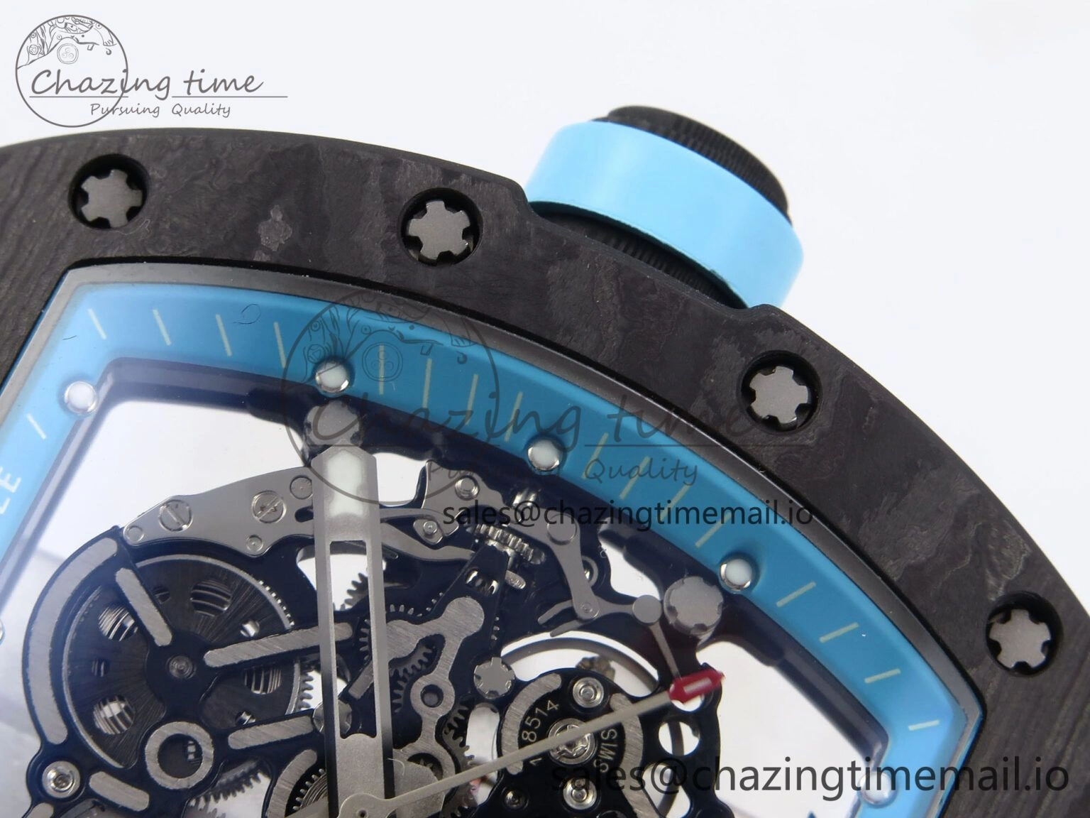 ZeroBulk RM055 NTPT YSF 1:1 Best Edition Blue Bezel Blue Crown on White Rubber Strap RMUL2 Super Clone 9247
