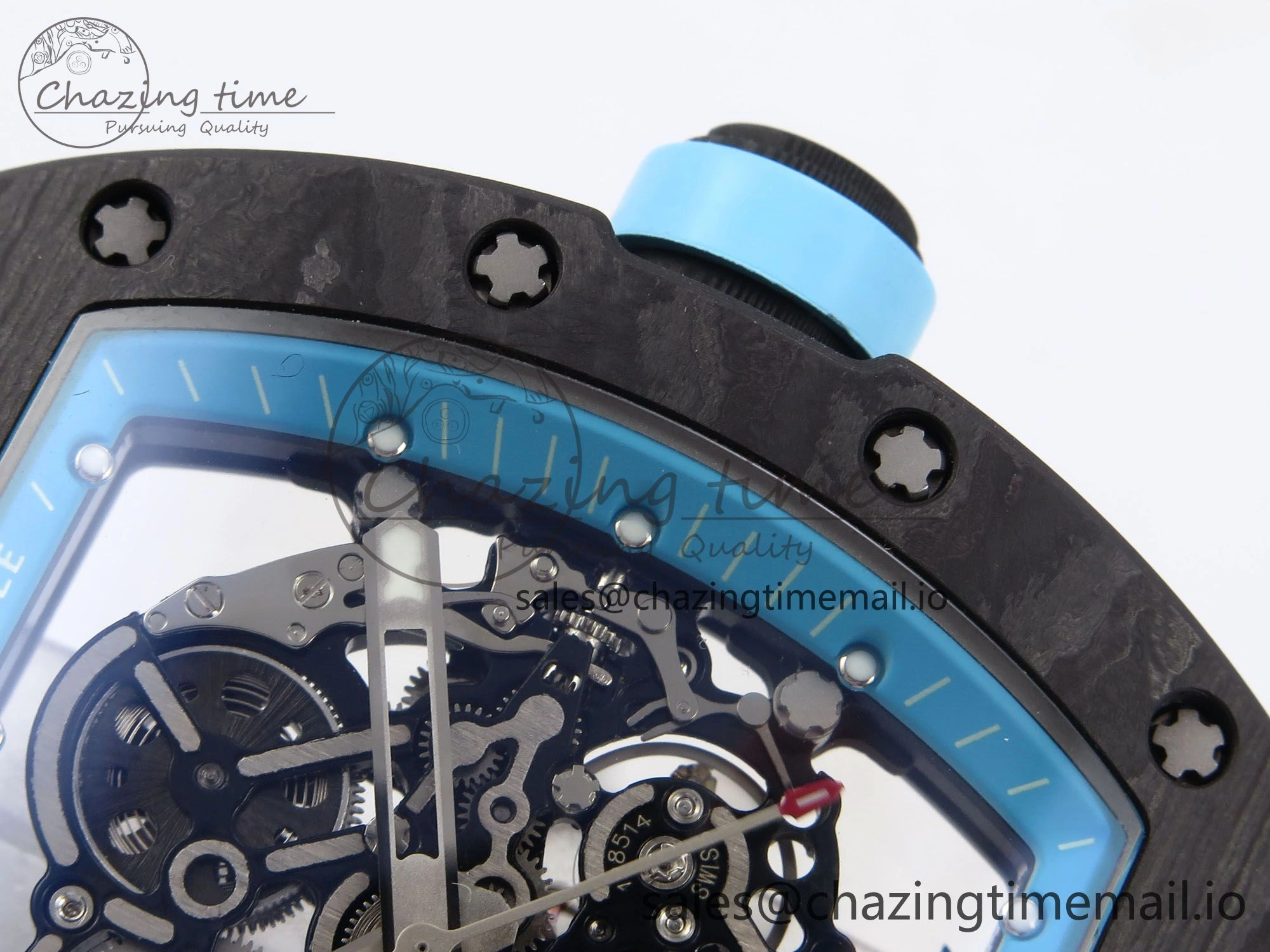 ZeroBulk RM055 NTPT YSF 1:1 Best Edition Blue Bezel Blue Crown on White Rubber Strap RMUL2 Super Clone 9247