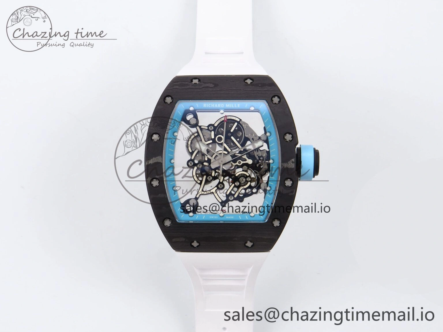 ZeroBulk RM055 NTPT YSF 1:1 Best Edition Blue Bezel Blue Crown on White Rubber Strap RMUL2 Super Clone 9247