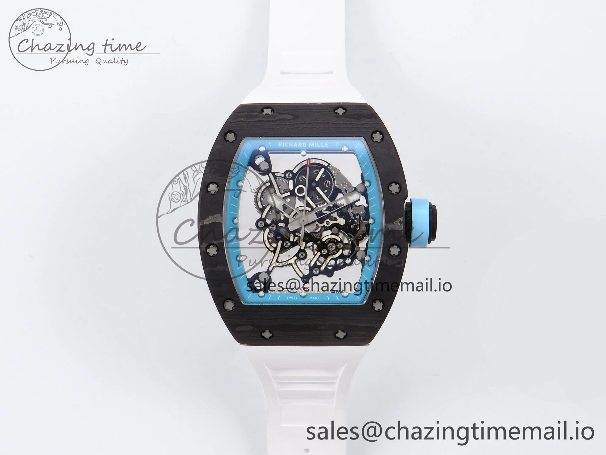 ZeroBulk RM055 NTPT YSF 1:1 Best Edition Blue Bezel Blue Crown on White Rubber Strap RMUL2 Super Clone 9247