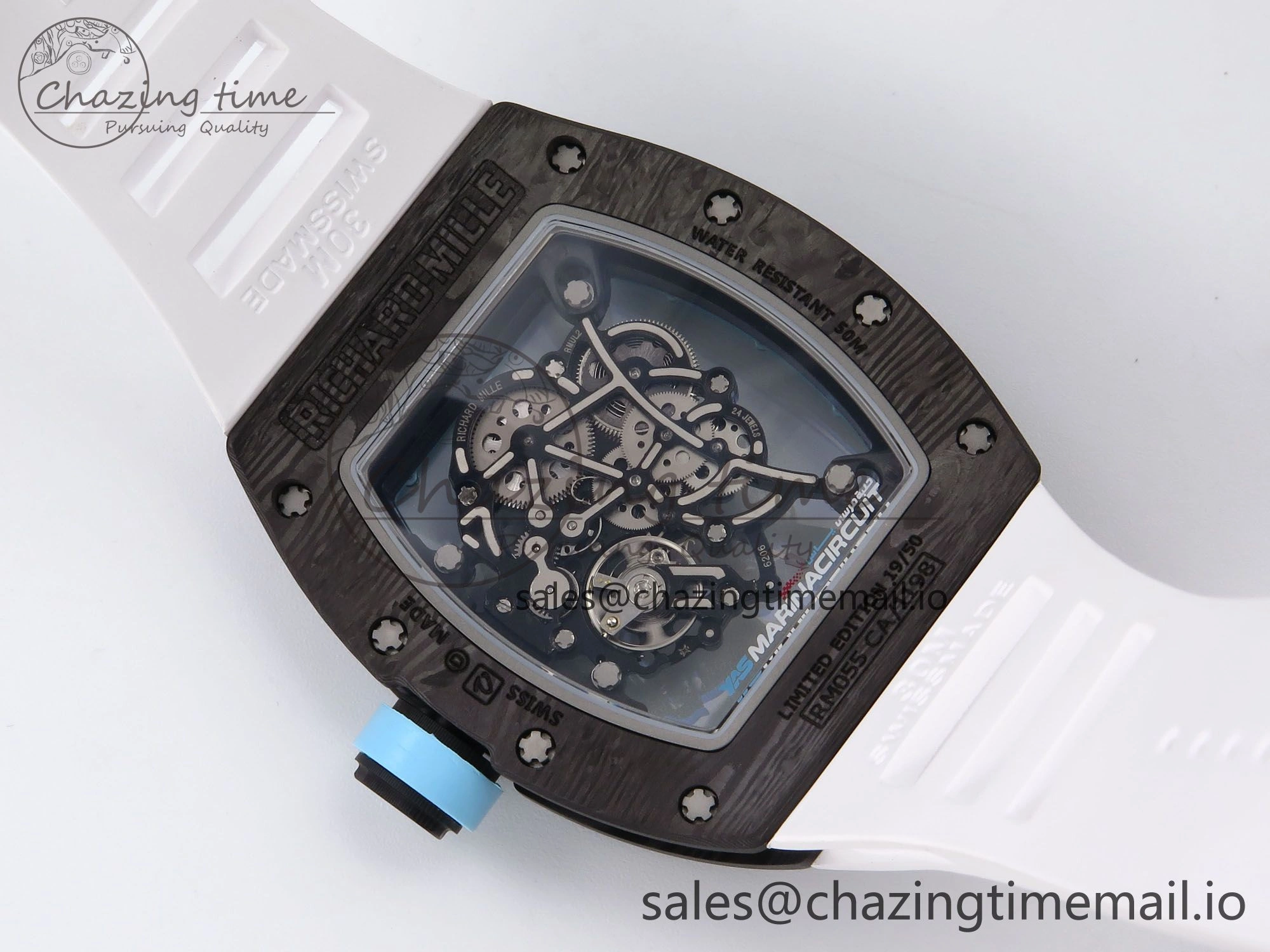 ZeroBulk RM055 NTPT YSF 1:1 Best Edition Blue Bezel Blue Crown on White Rubber Strap RMUL2 Super Clone 9247