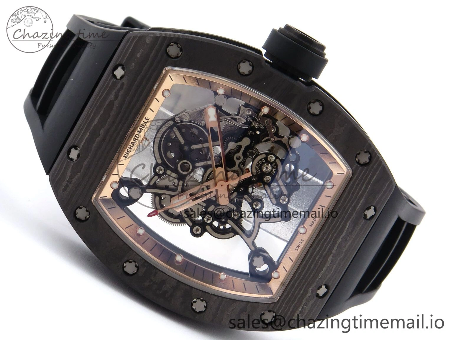 RM055 NTPT YSF 1:1 Best Edition RG Bezel Black Crown on Black Rubber Strap RMUL2 Super Clone Sleek 9250