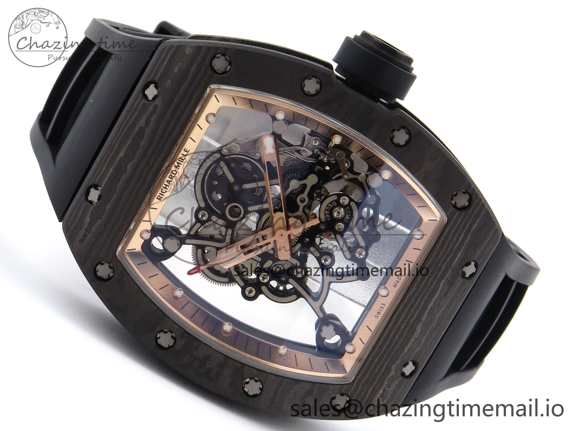 RM055 NTPT YSF 1:1 Best Edition RG Bezel Black Crown on Black Rubber Strap RMUL2 Super Clone Sleek 9250