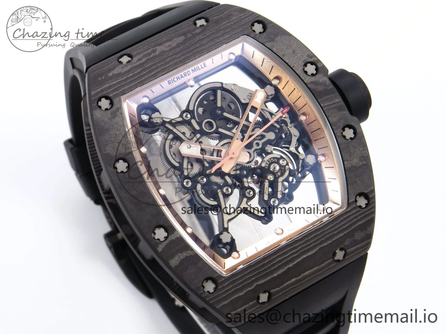 RM055 NTPT YSF 1:1 Best Edition RG Bezel Black Crown on Black Rubber Strap RMUL2 Super Clone Sleek 9250