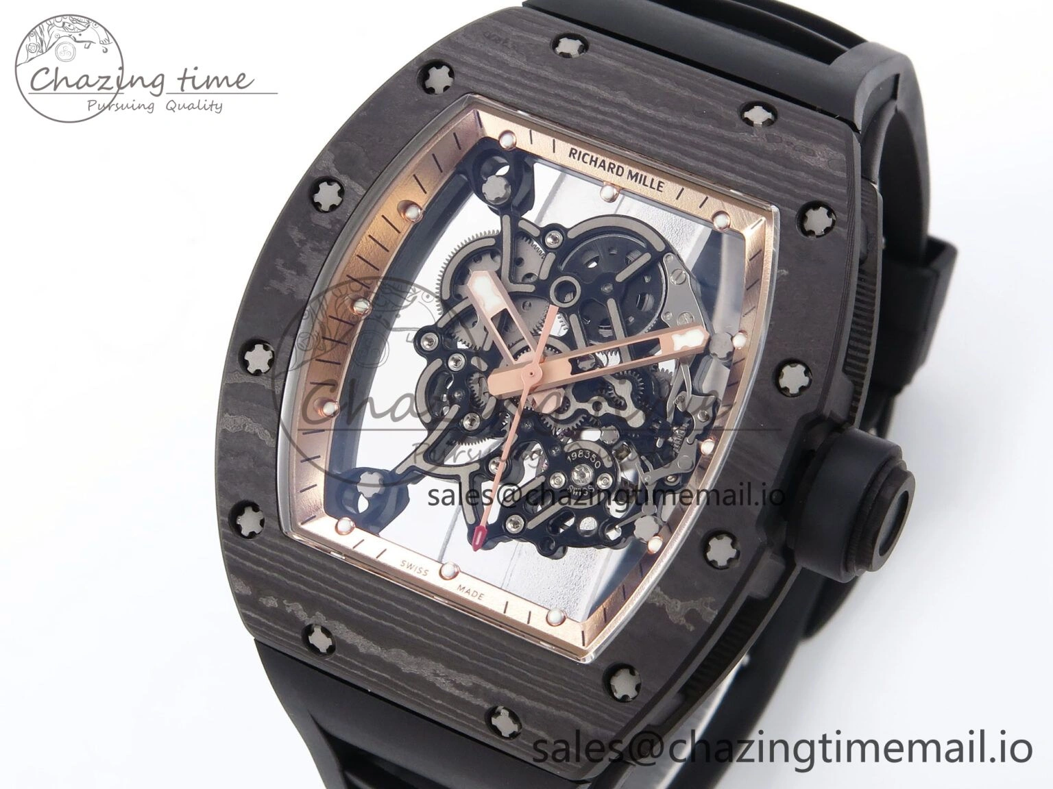 RM055 NTPT YSF 1:1 Best Edition RG Bezel Black Crown on Black Rubber Strap RMUL2 Super Clone Sleek 9250