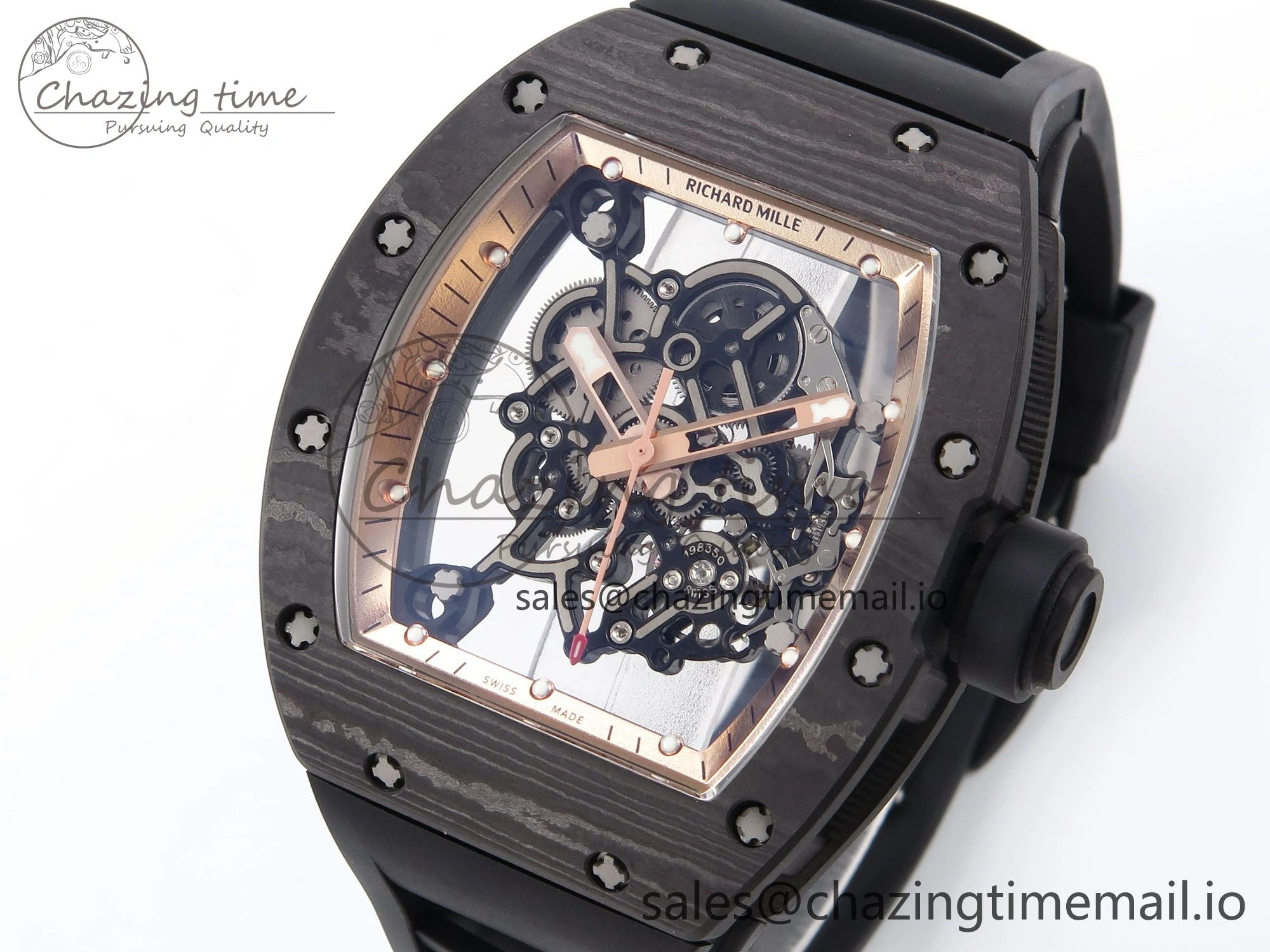 RM055 NTPT YSF 1:1 Best Edition RG Bezel Black Crown on Black Rubber Strap RMUL2 Super Clone Sleek 9250