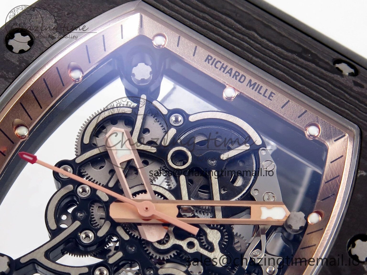 RM055 NTPT YSF 1:1 Best Edition RG Bezel Black Crown on Black Rubber Strap RMUL2 Super Clone Sleek 9250