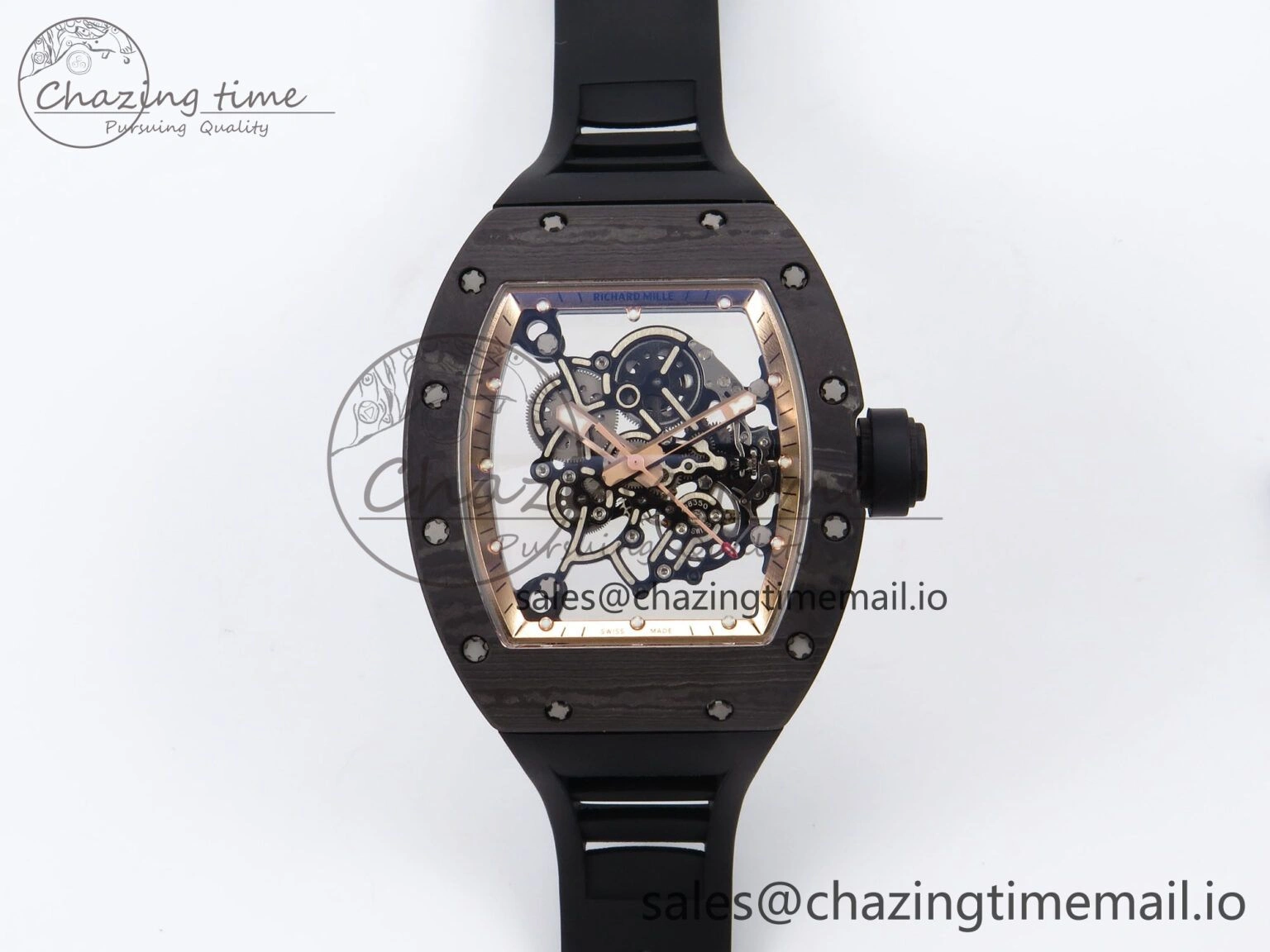 RM055 NTPT YSF 1:1 Best Edition RG Bezel Black Crown on Black Rubber Strap RMUL2 Super Clone Sleek 9250