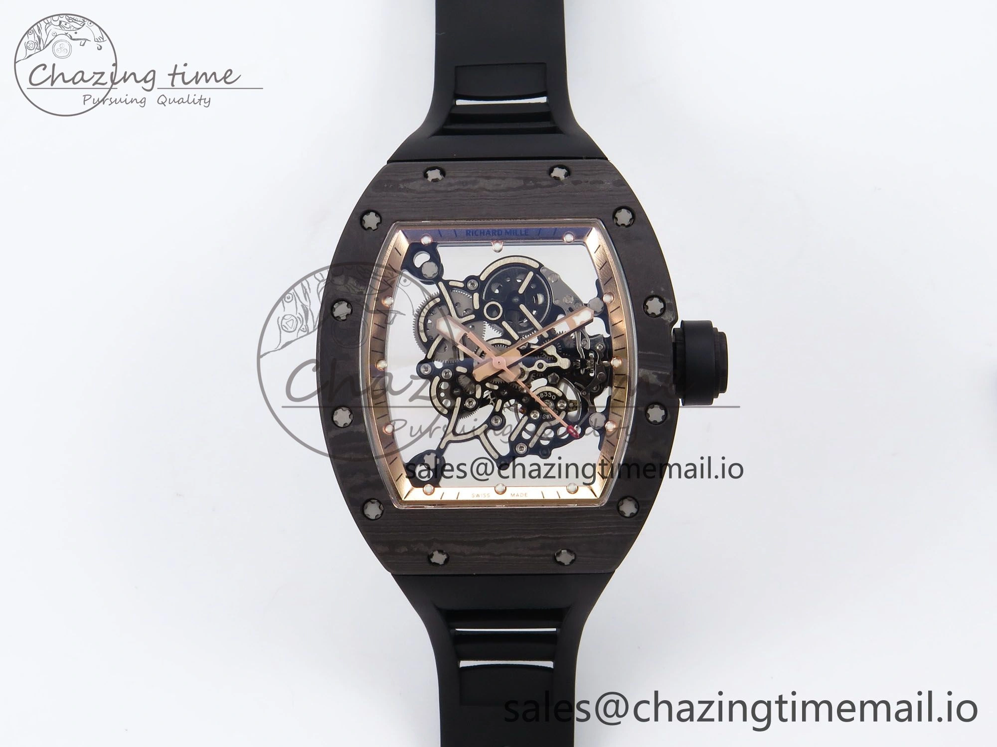RM055 NTPT YSF 1:1 Best Edition RG Bezel Black Crown on Black Rubber Strap RMUL2 Super Clone Sleek 9250