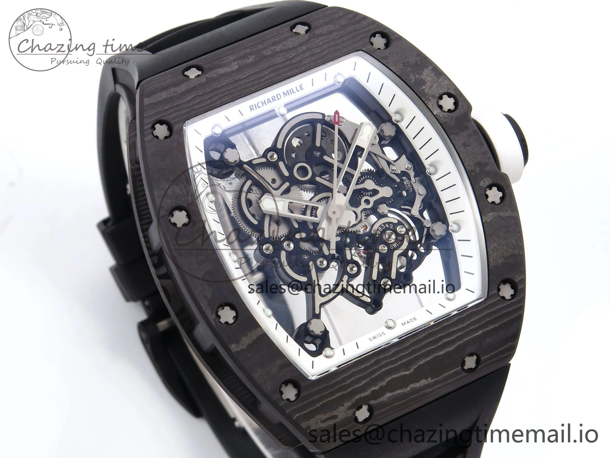 Reliable RM055 NTPT YSF 1:1 Best Edition White Bezel White Crown on Black Rubber Strap RMUL2 Super Clone 9249