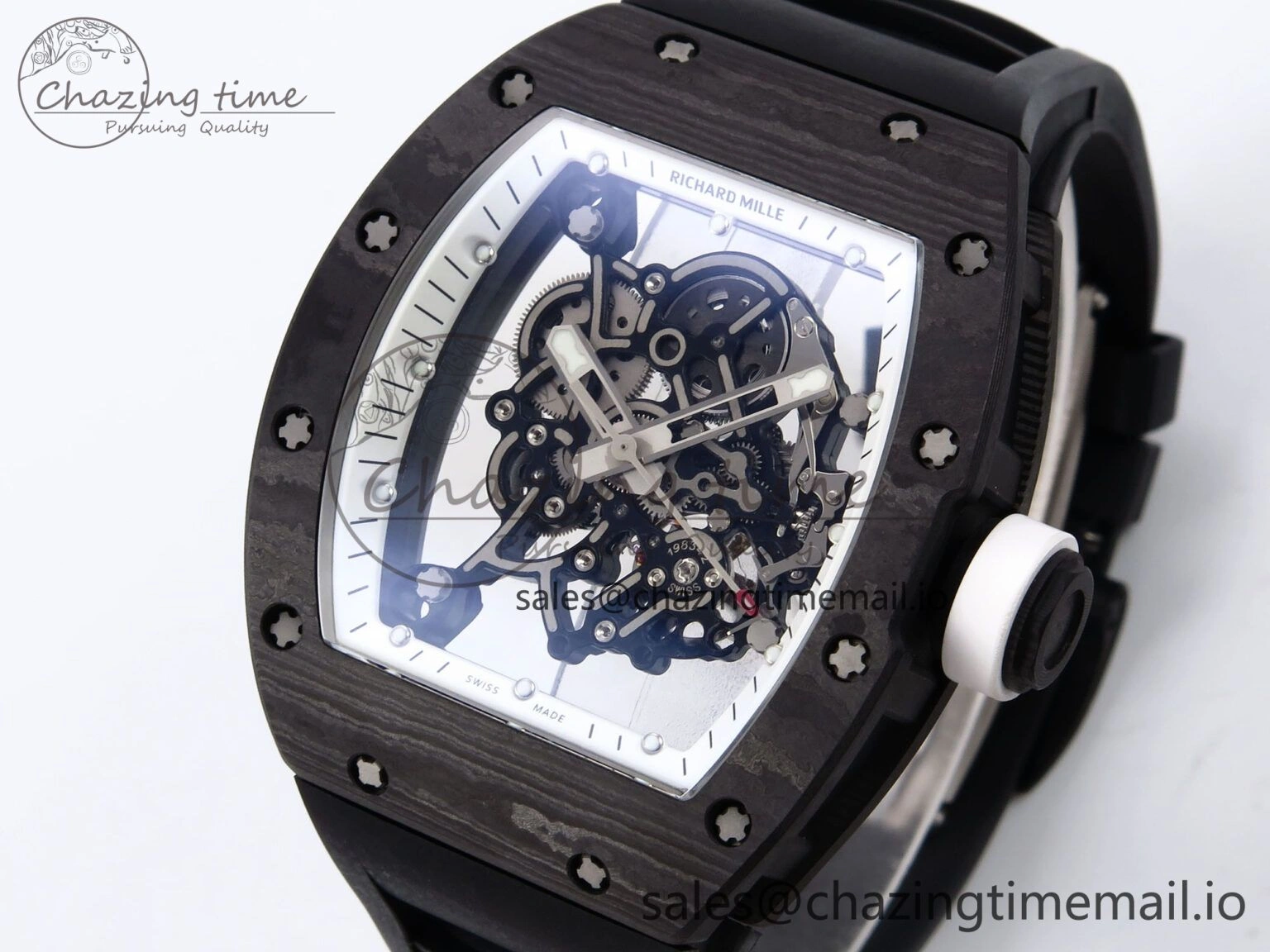 Reliable RM055 NTPT YSF 1:1 Best Edition White Bezel White Crown on Black Rubber Strap RMUL2 Super Clone 9249