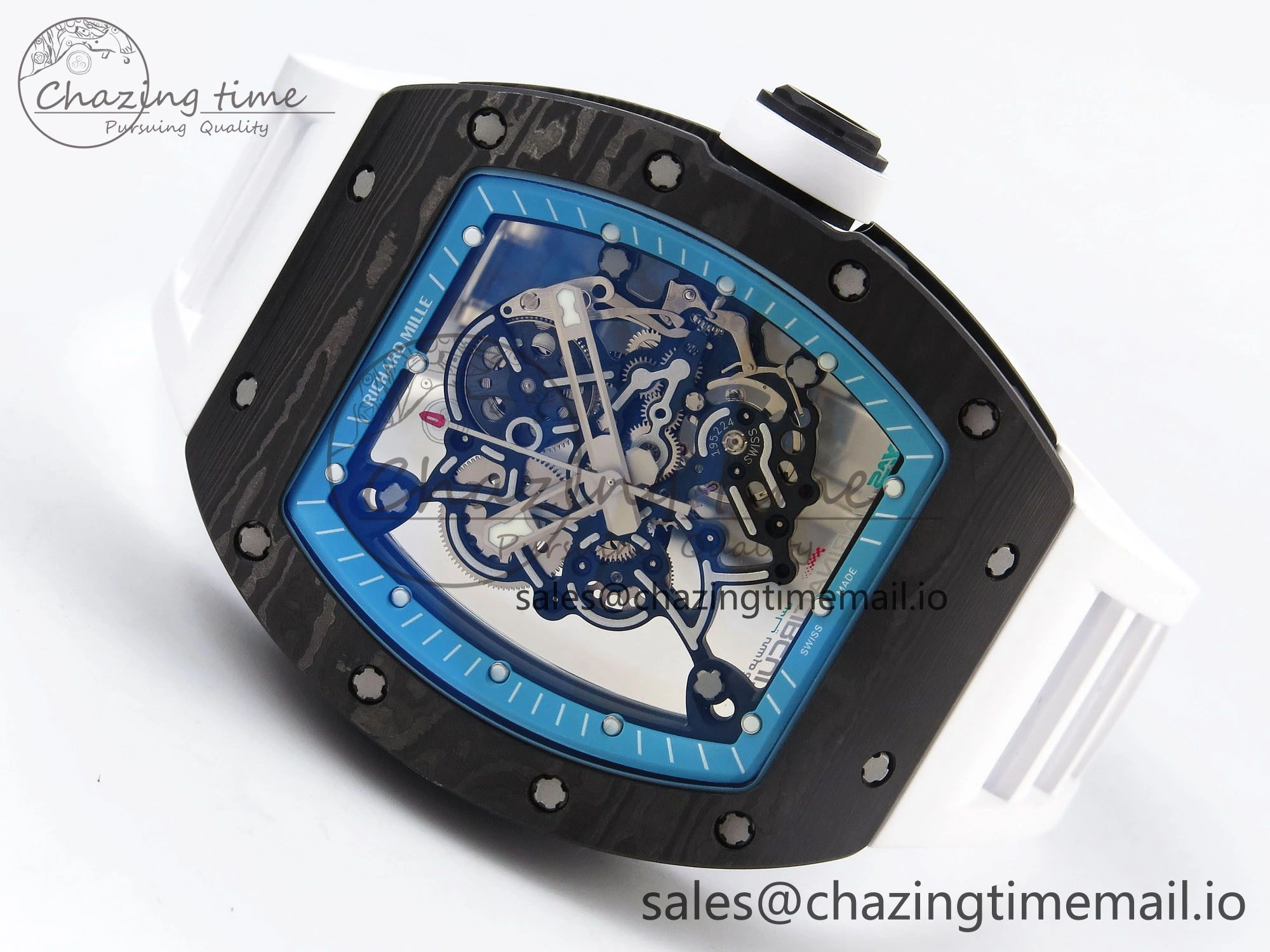 Resilient RM055 NTPT ZF 1:1 Best Edition Blue Bezel White Crown on Rubber Strap RMUL2 Super Clone 9275