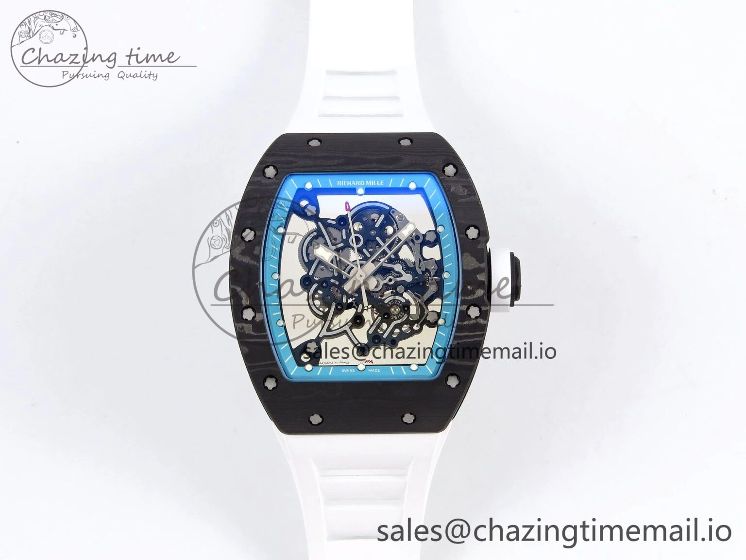 Resilient RM055 NTPT ZF 1:1 Best Edition Blue Bezel White Crown on Rubber Strap RMUL2 Super Clone 9275