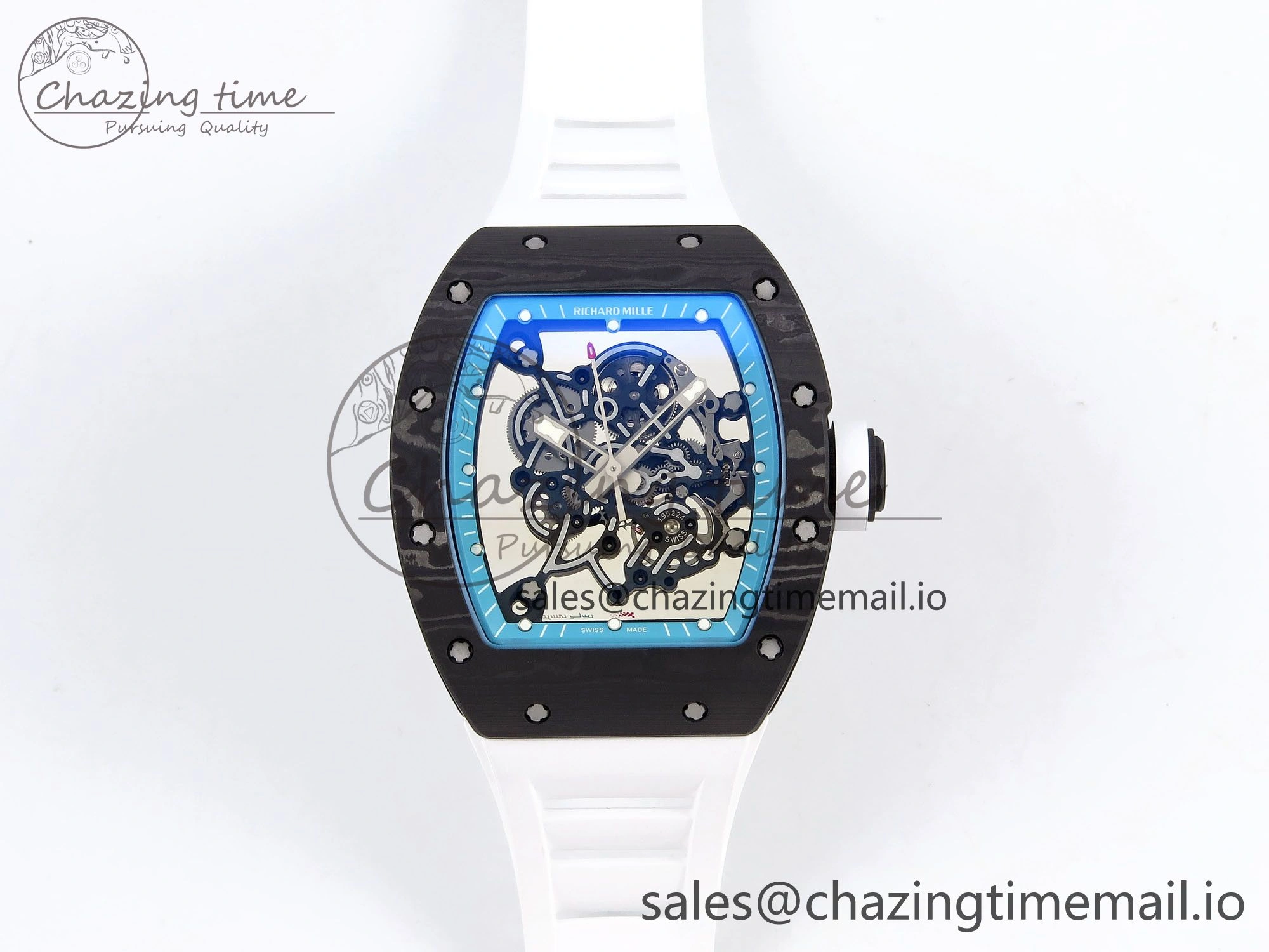 Resilient RM055 NTPT ZF 1:1 Best Edition Blue Bezel White Crown on Rubber Strap RMUL2 Super Clone 9275