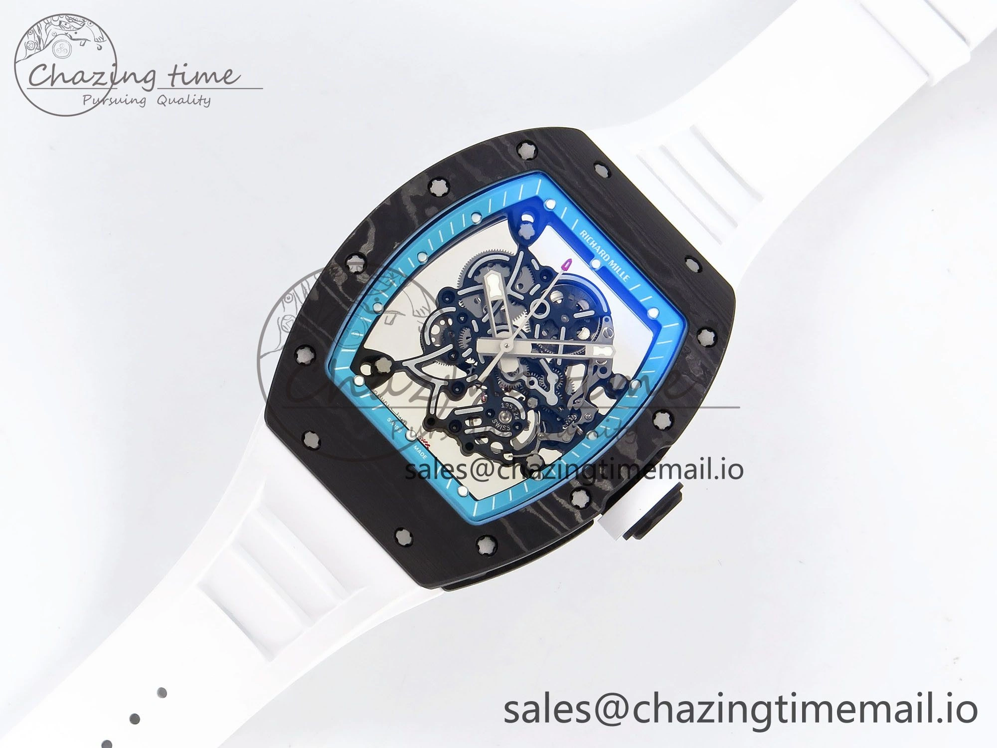 Resilient RM055 NTPT ZF 1:1 Best Edition Blue Bezel White Crown on Rubber Strap RMUL2 Super Clone 9275
