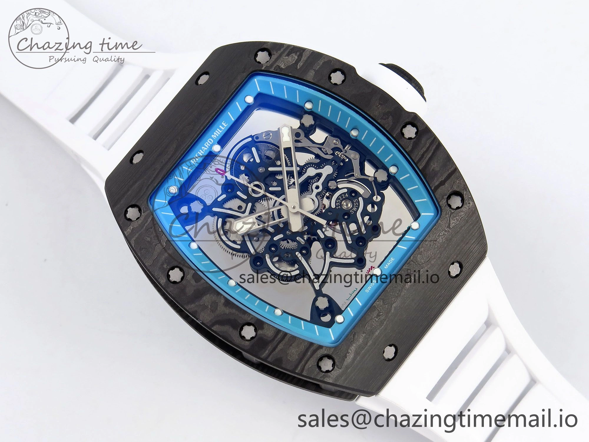 Resilient RM055 NTPT ZF 1:1 Best Edition Blue Bezel White Crown on Rubber Strap RMUL2 Super Clone 9275
