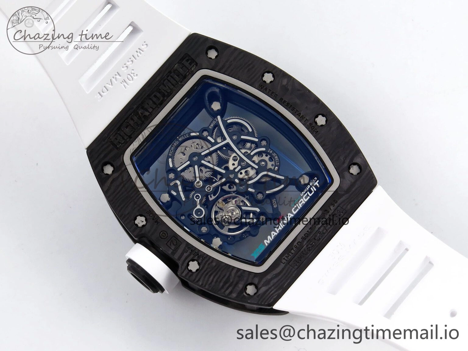 Resilient RM055 NTPT ZF 1:1 Best Edition Blue Bezel White Crown on Rubber Strap RMUL2 Super Clone 9275