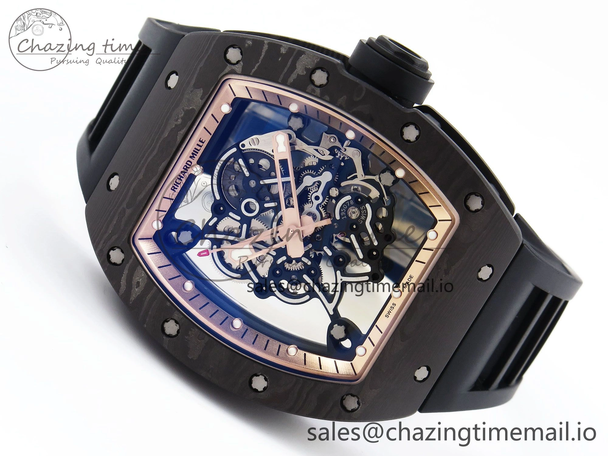Classic RM055 NTPT ZF 1:1 Best Edition Gold Bezel Black Crown on Rubber Strap RMUL2 Super Clone 9273
