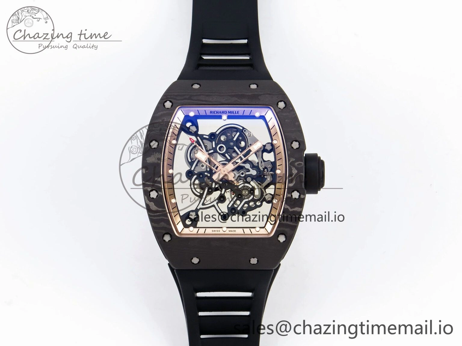 Classic RM055 NTPT ZF 1:1 Best Edition Gold Bezel Black Crown on Rubber Strap RMUL2 Super Clone 9273