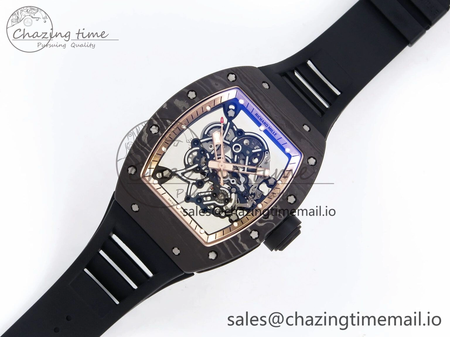 Classic RM055 NTPT ZF 1:1 Best Edition Gold Bezel Black Crown on Rubber Strap RMUL2 Super Clone 9273