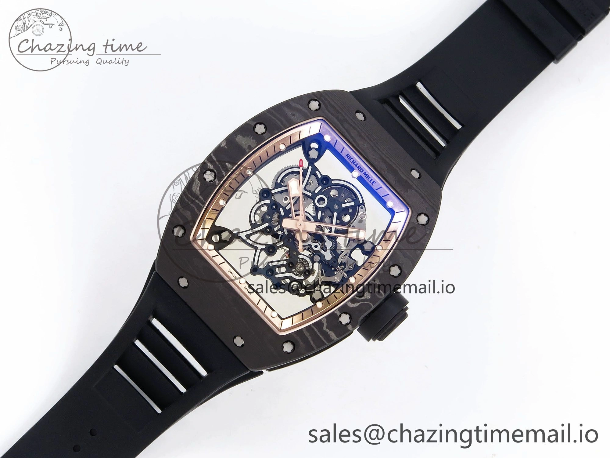 Classic RM055 NTPT ZF 1:1 Best Edition Gold Bezel Black Crown on Rubber Strap RMUL2 Super Clone 9273