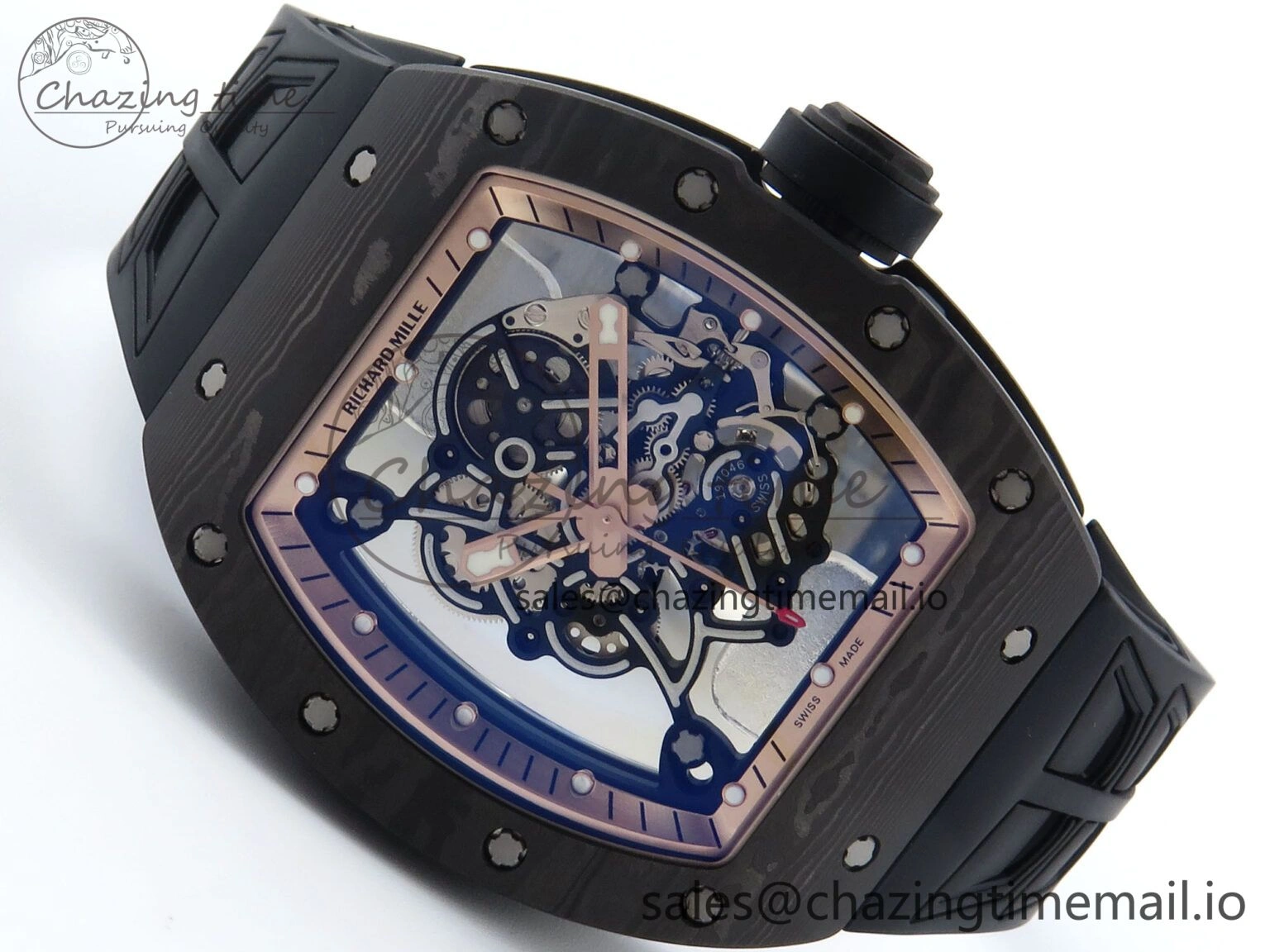 RM055 NTPT ZF 1:1 Best Edition RG Bezel Black Crown on Shark Rubber Strap RMUL2 Super Clone OdorResistant 9203