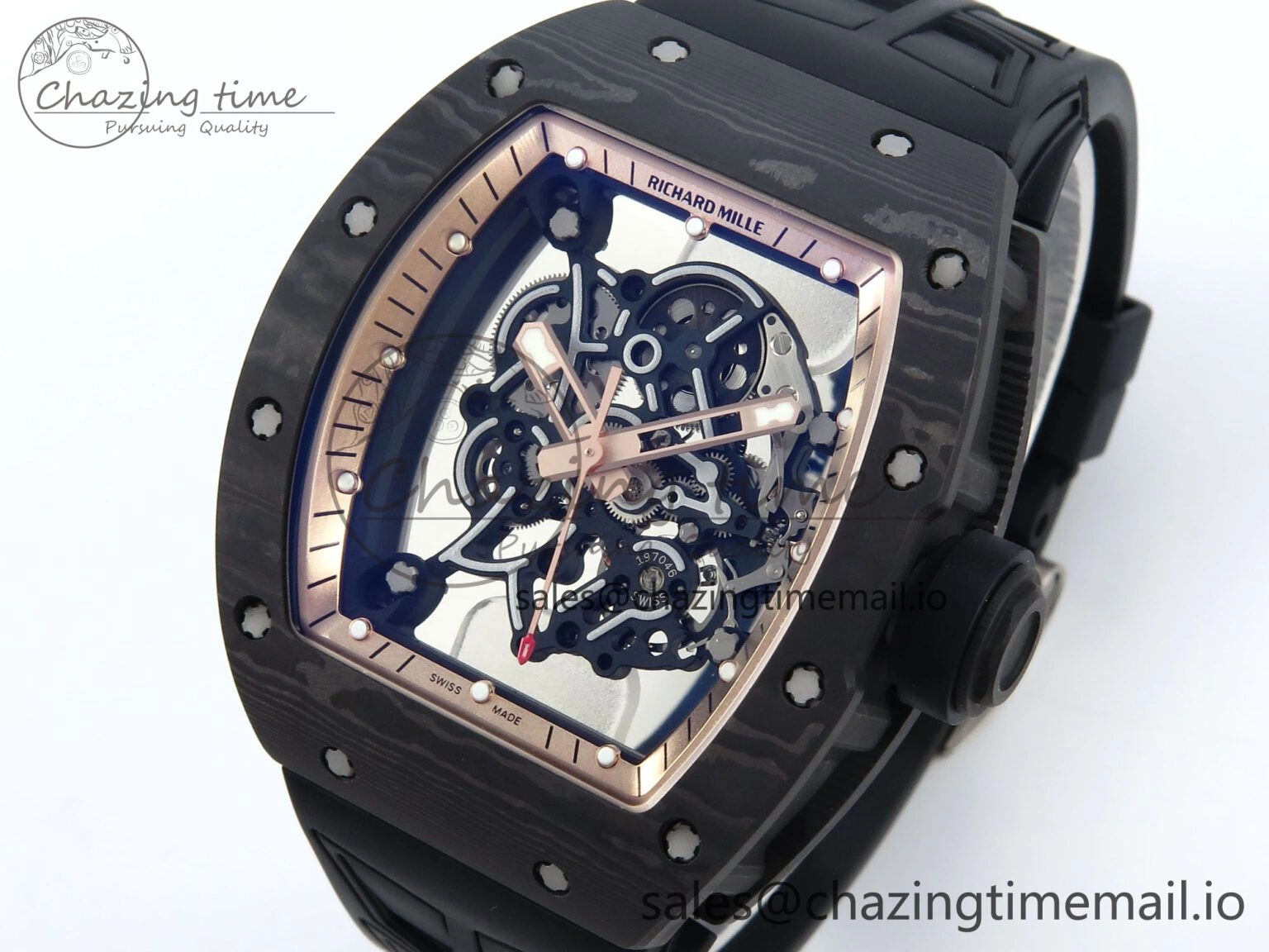 RM055 NTPT ZF 1:1 Best Edition RG Bezel Black Crown on Shark Rubber Strap RMUL2 Super Clone OdorResistant 9203