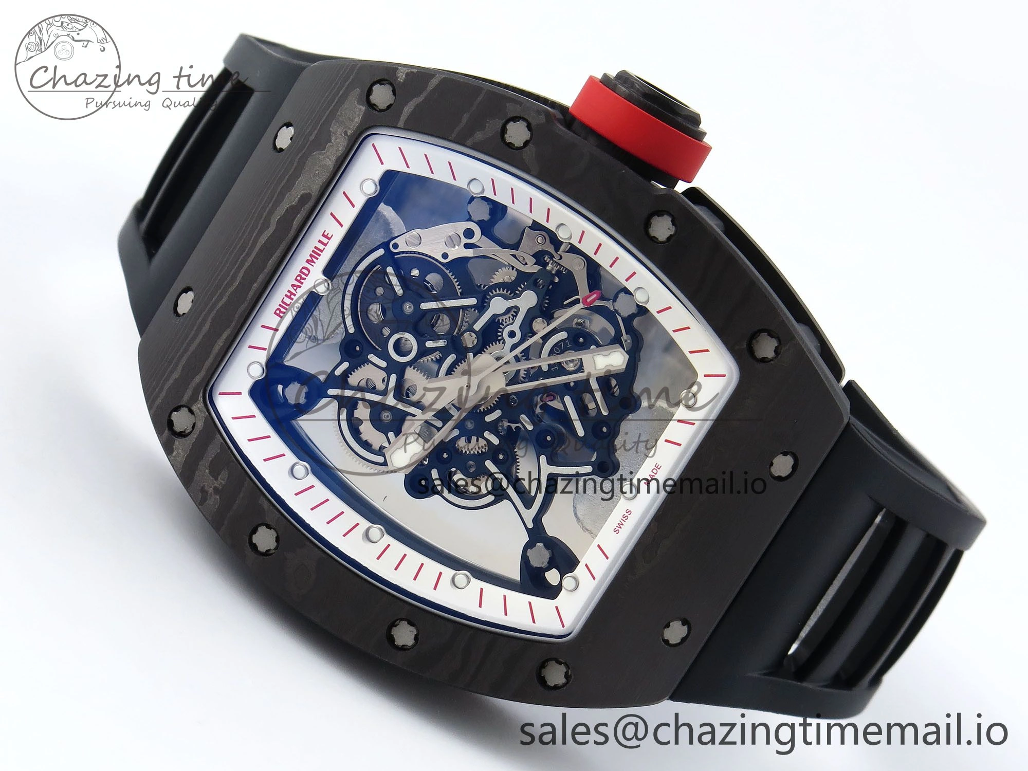 EasyCare RM055 NTPT ZF 1:1 Best Edition White Bezel Red Crown on Black Rubber Strap RMUL2 Super Clone 9270