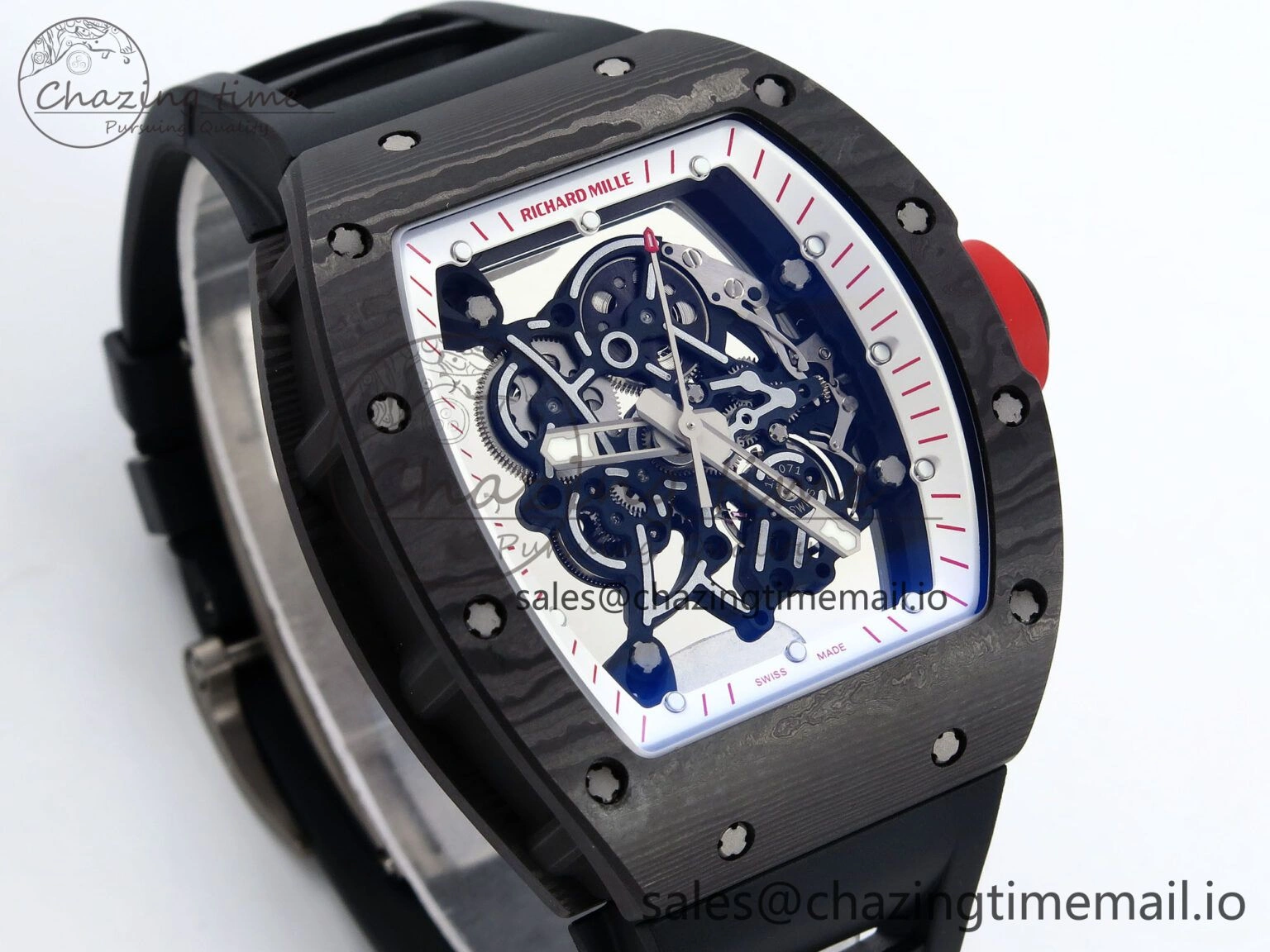 EasyCare RM055 NTPT ZF 1:1 Best Edition White Bezel Red Crown on Black Rubber Strap RMUL2 Super Clone 9270