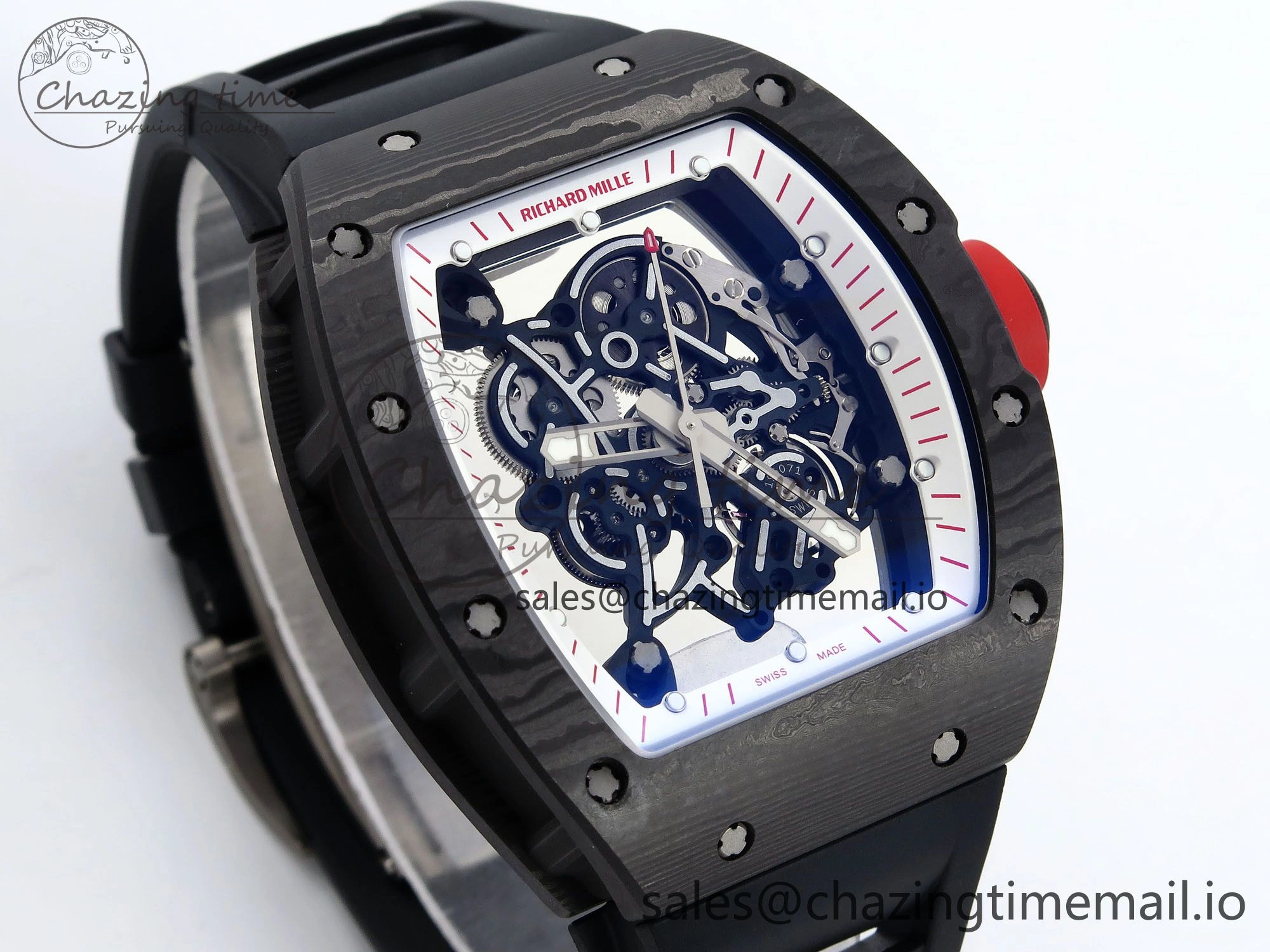EasyCare RM055 NTPT ZF 1:1 Best Edition White Bezel Red Crown on Black Rubber Strap RMUL2 Super Clone 9270