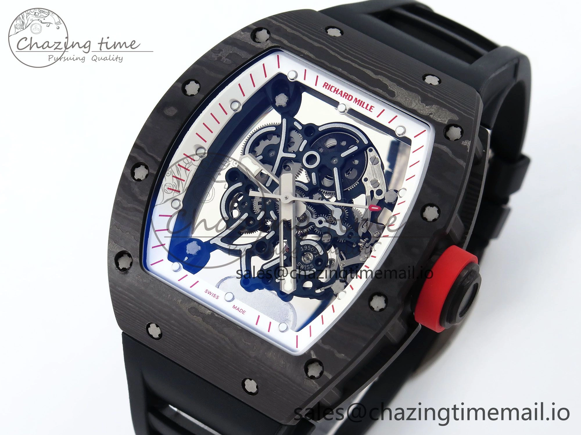 EasyCare RM055 NTPT ZF 1:1 Best Edition White Bezel Red Crown on Black Rubber Strap RMUL2 Super Clone 9270