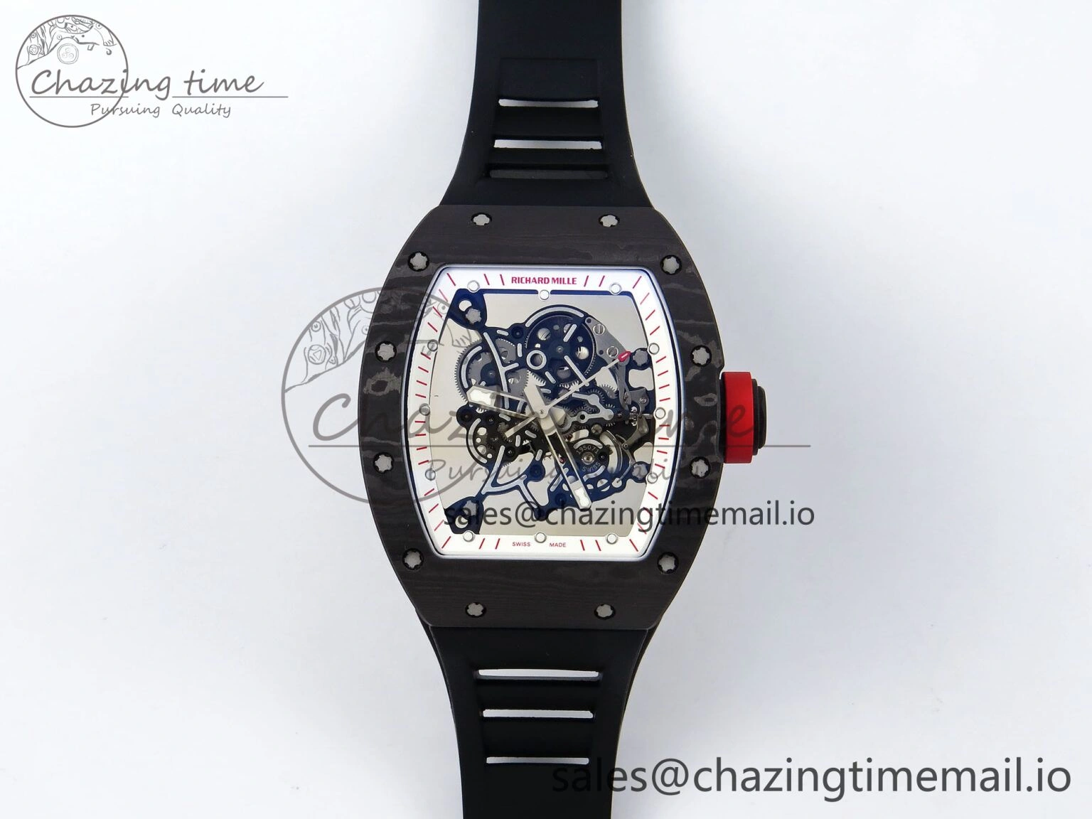 EasyCare RM055 NTPT ZF 1:1 Best Edition White Bezel Red Crown on Black Rubber Strap RMUL2 Super Clone 9270