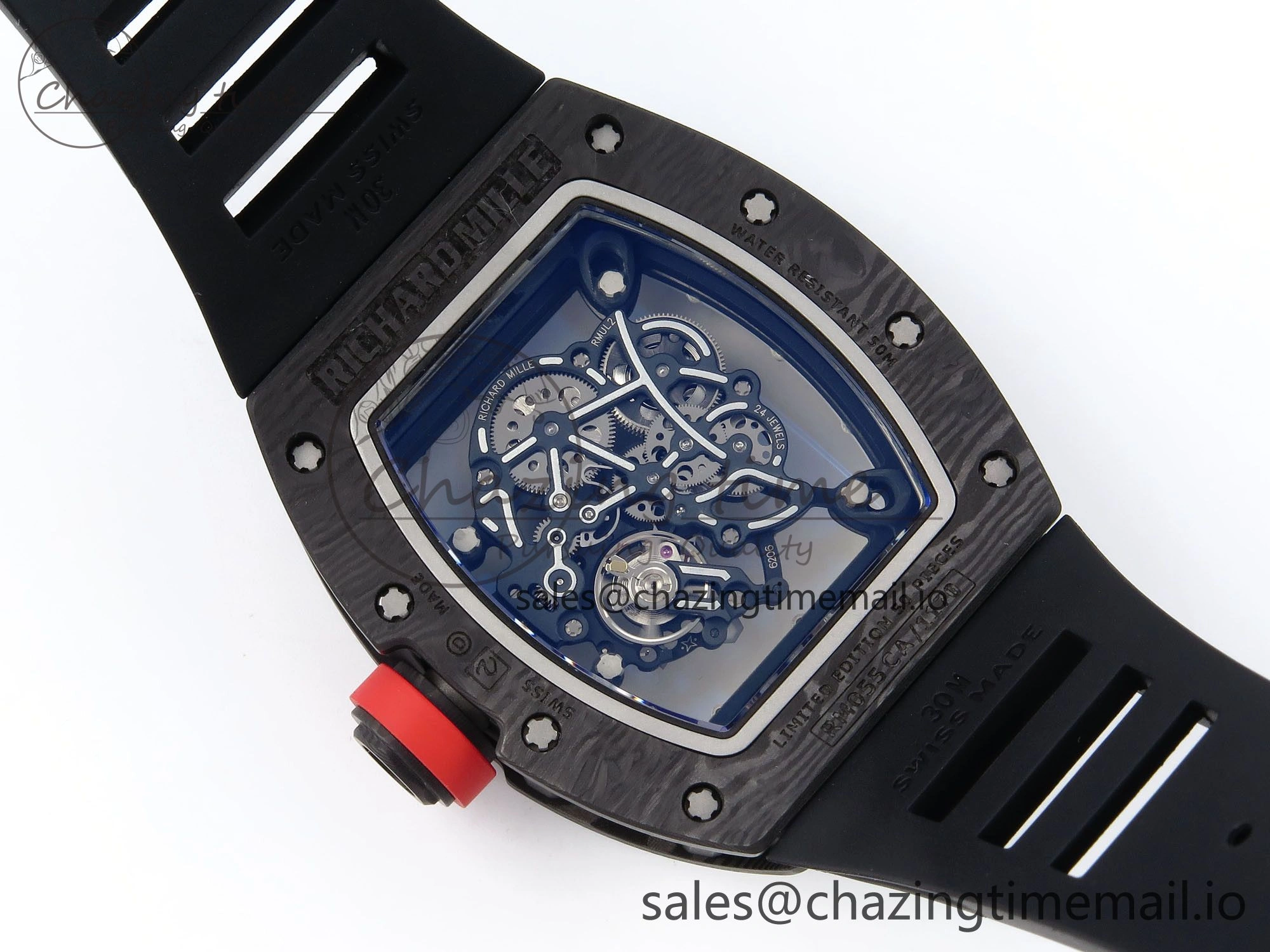 EasyCare RM055 NTPT ZF 1:1 Best Edition White Bezel Red Crown on Black Rubber Strap RMUL2 Super Clone 9270