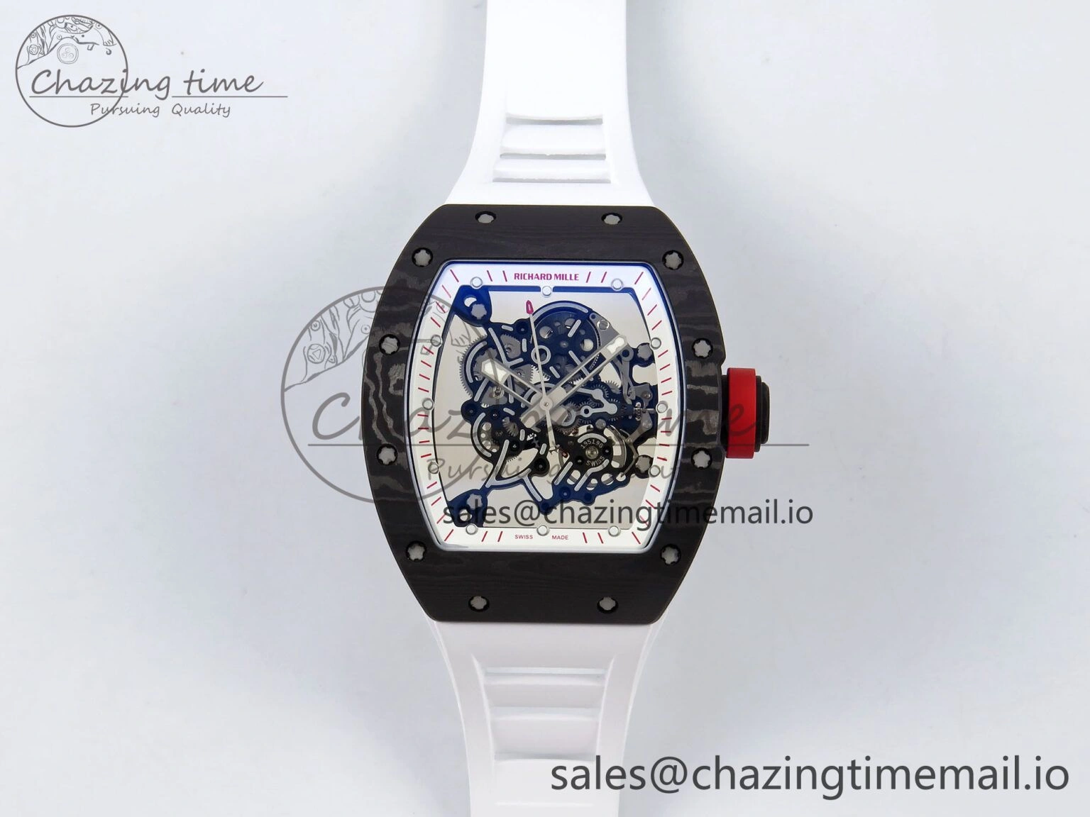 RM055 NTPT ZF 1:1 Best Edition White Bezel Red Crown on White Rubber Strap RMUL2 Super Clone Affordable 9269