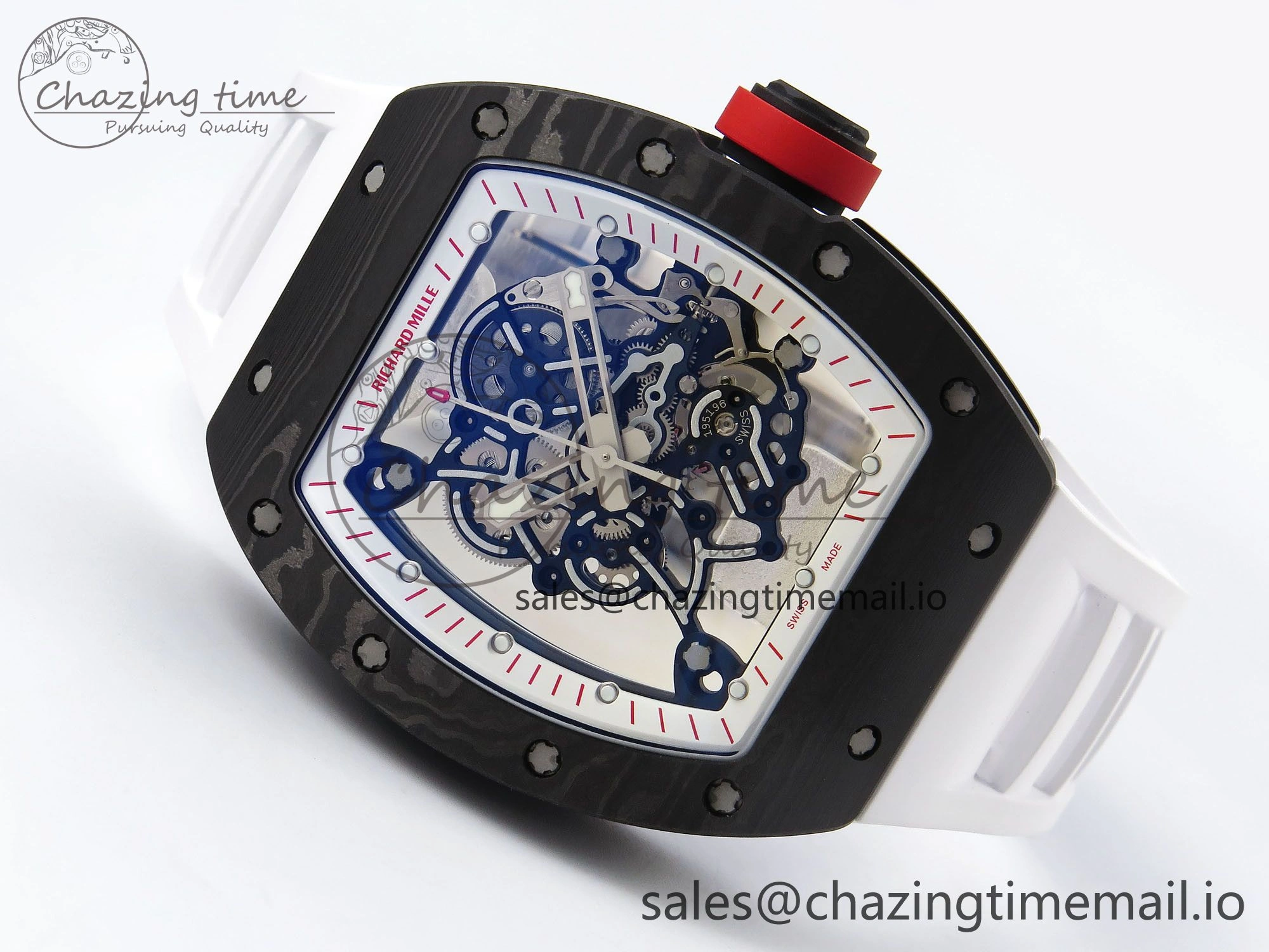 RM055 NTPT ZF 1:1 Best Edition White Bezel Red Crown on White Rubber Strap RMUL2 Super Clone Affordable 9269