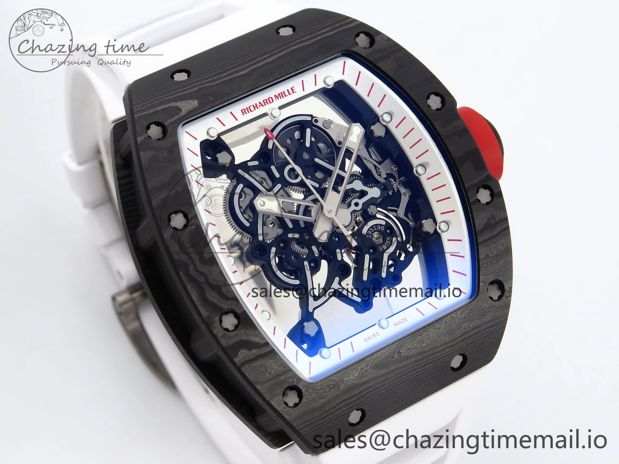 RM055 NTPT ZF 1:1 Best Edition White Bezel Red Crown on White Rubber Strap RMUL2 Super Clone Affordable 9269