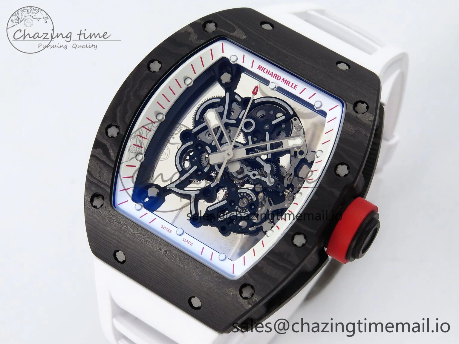 RM055 NTPT ZF 1:1 Best Edition White Bezel Red Crown on White Rubber Strap RMUL2 Super Clone Affordable 9269