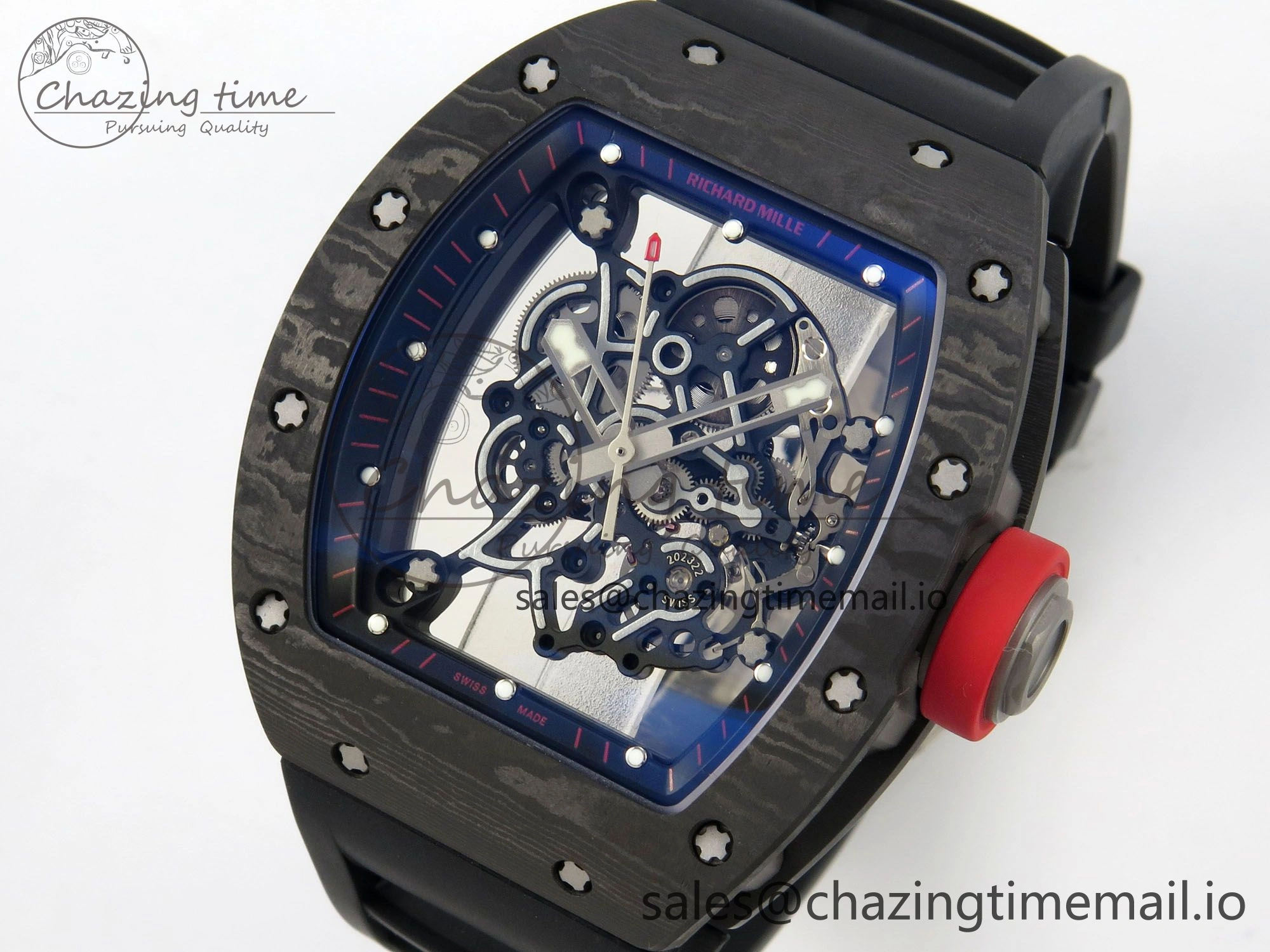 GoodFit RM055 NTPT Ti MLF 1:1 Best Edition Black Bezel Red Crown on Rubber Strap RMUL2 Super Clone 9171