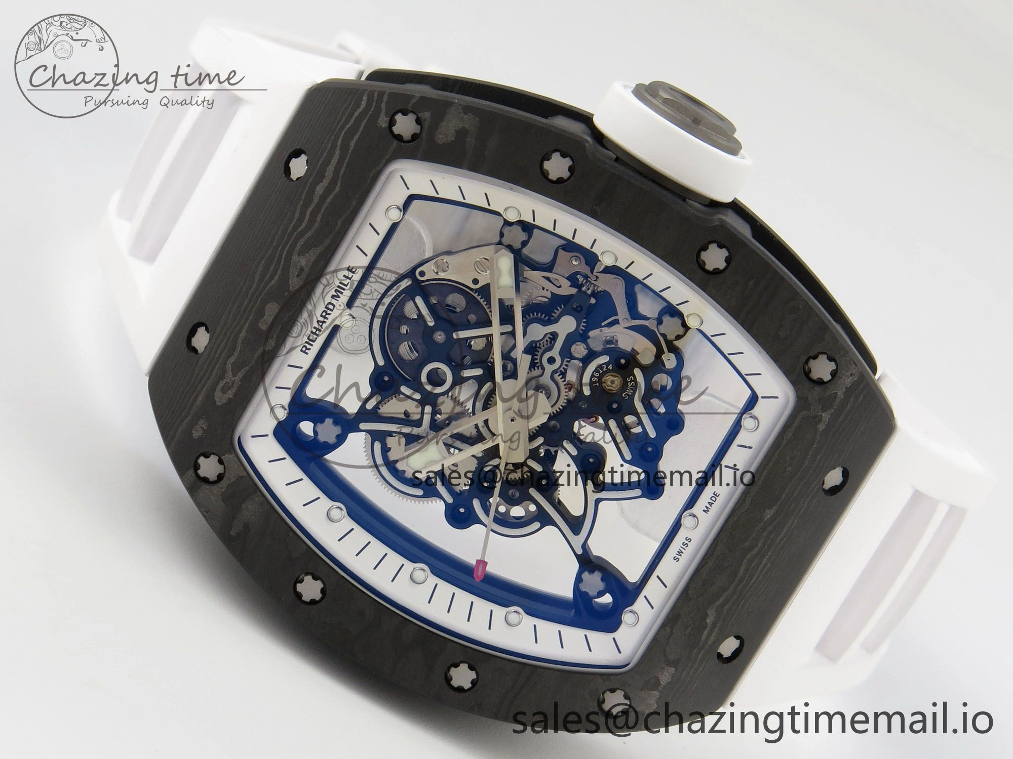ComfortFit RM055 NTPT Ti MLF 1:1 Best Edition White Bezel White Crown on Rubber Strap RMUL2 Super Clone 9173