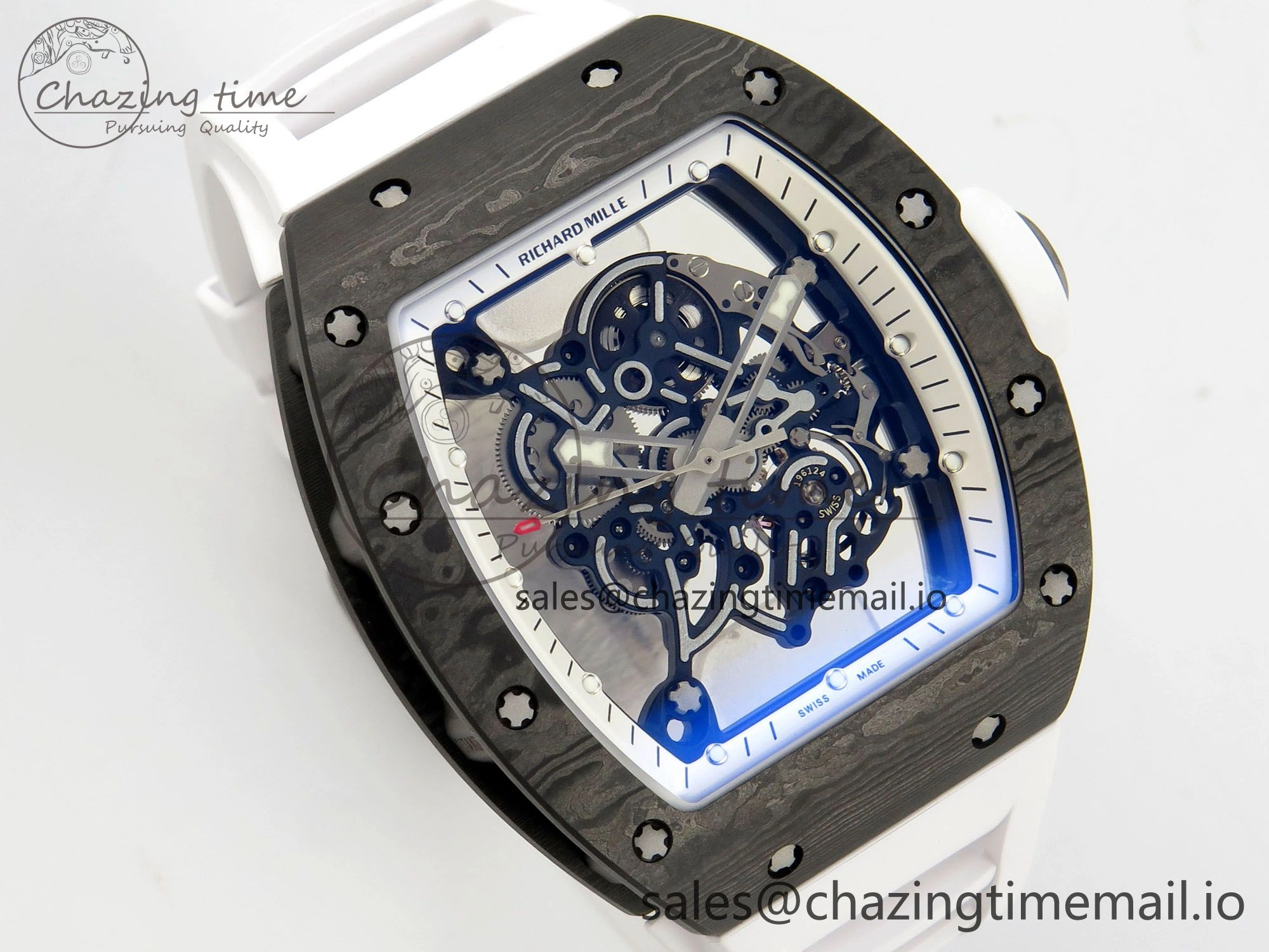 ComfortFit RM055 NTPT Ti MLF 1:1 Best Edition White Bezel White Crown on Rubber Strap RMUL2 Super Clone 9173
